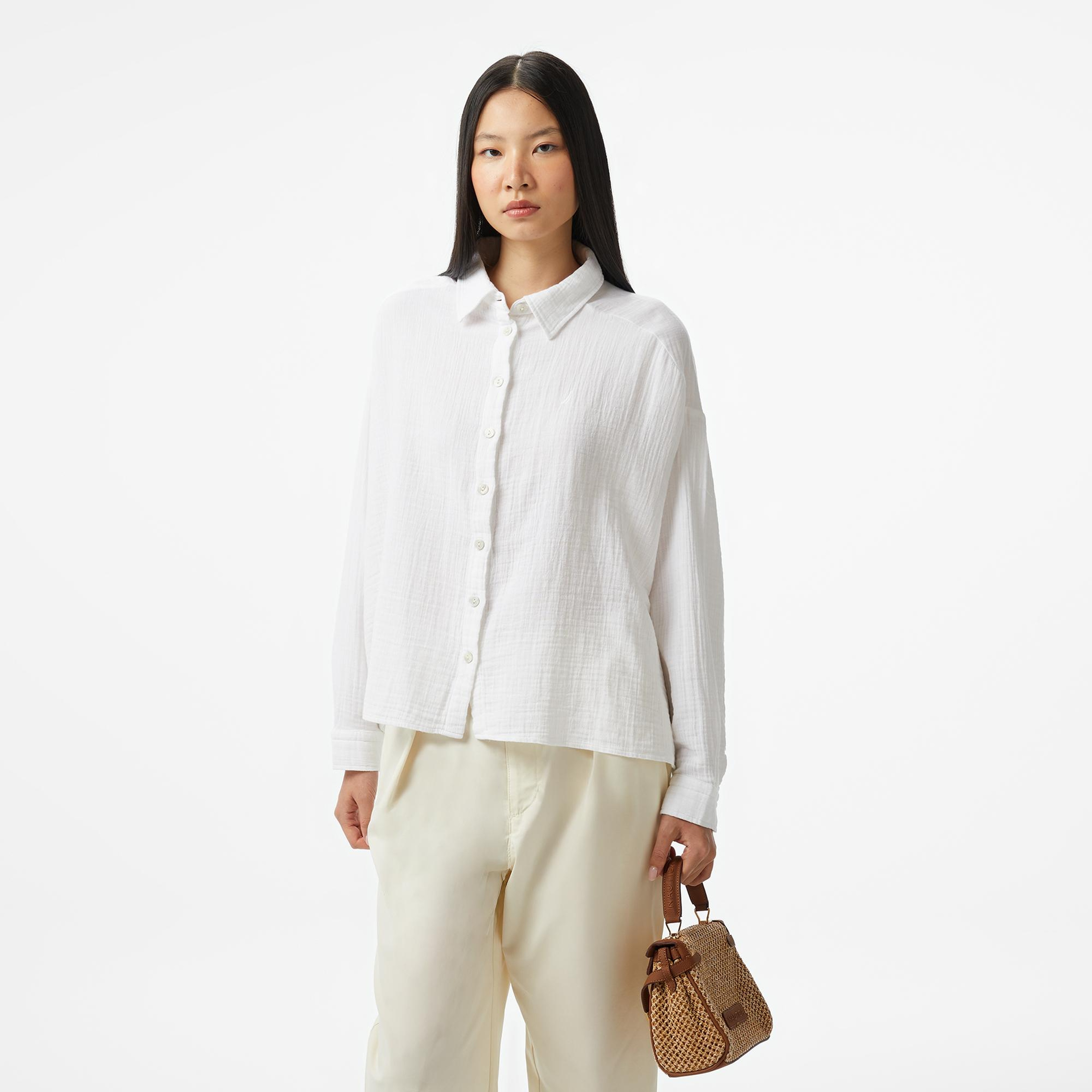 Nautica Kadın Beyaz Oversize Fit Gömlek