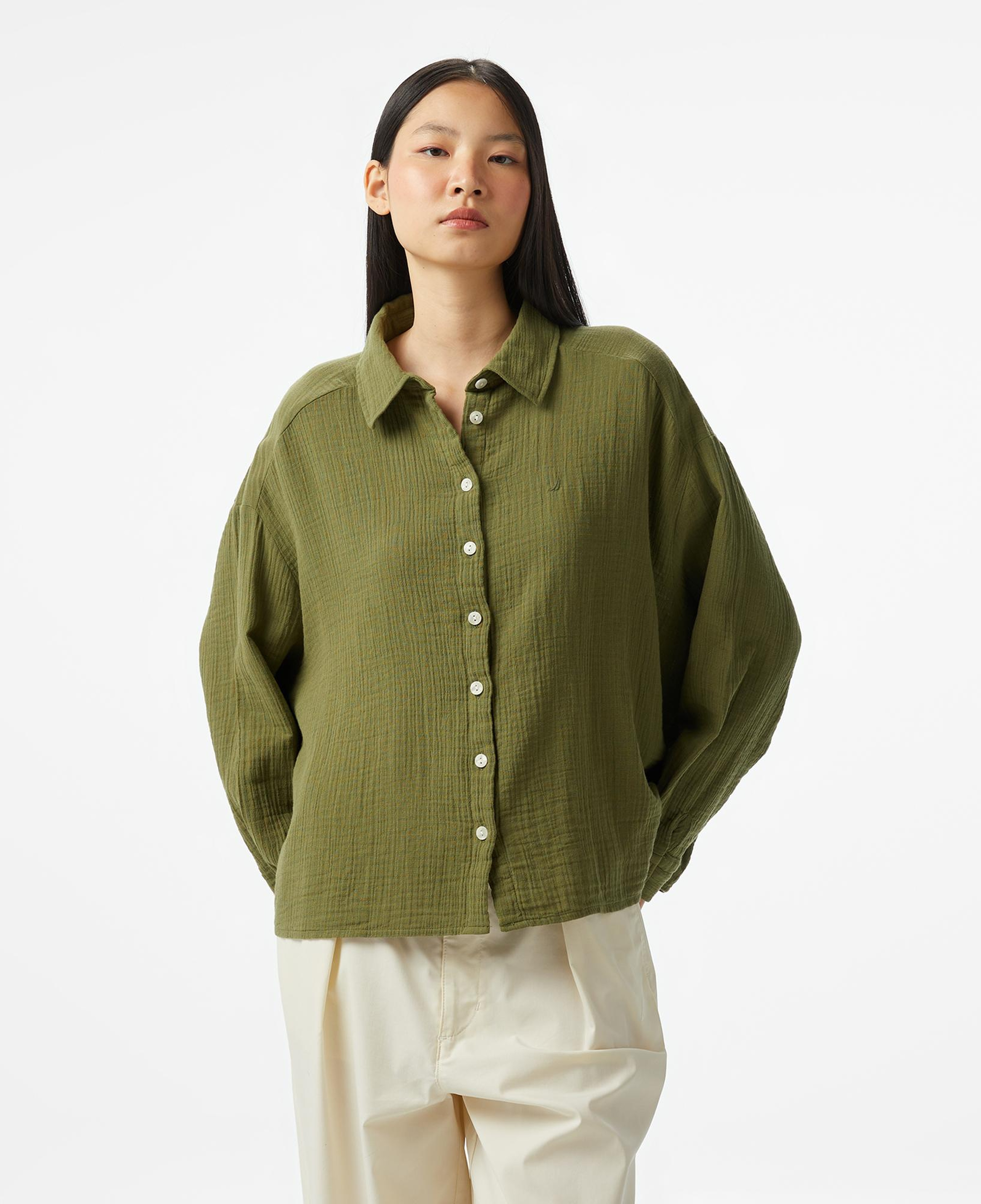 Nautica Kadın Yeşil Oversize Fit Gömlek