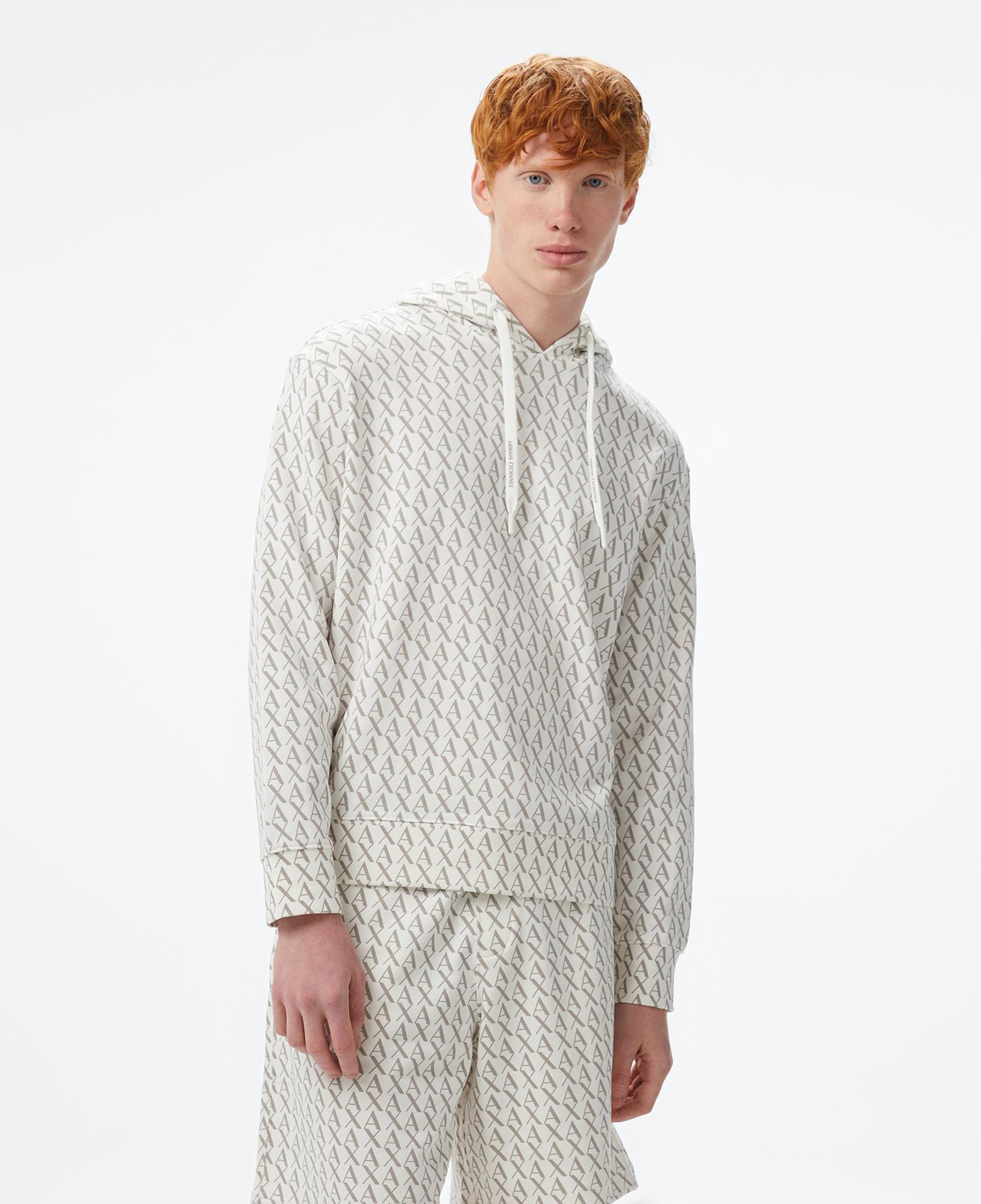 Armani Exchange Erkek Beyaz Kapüşonlu Sweatshirt