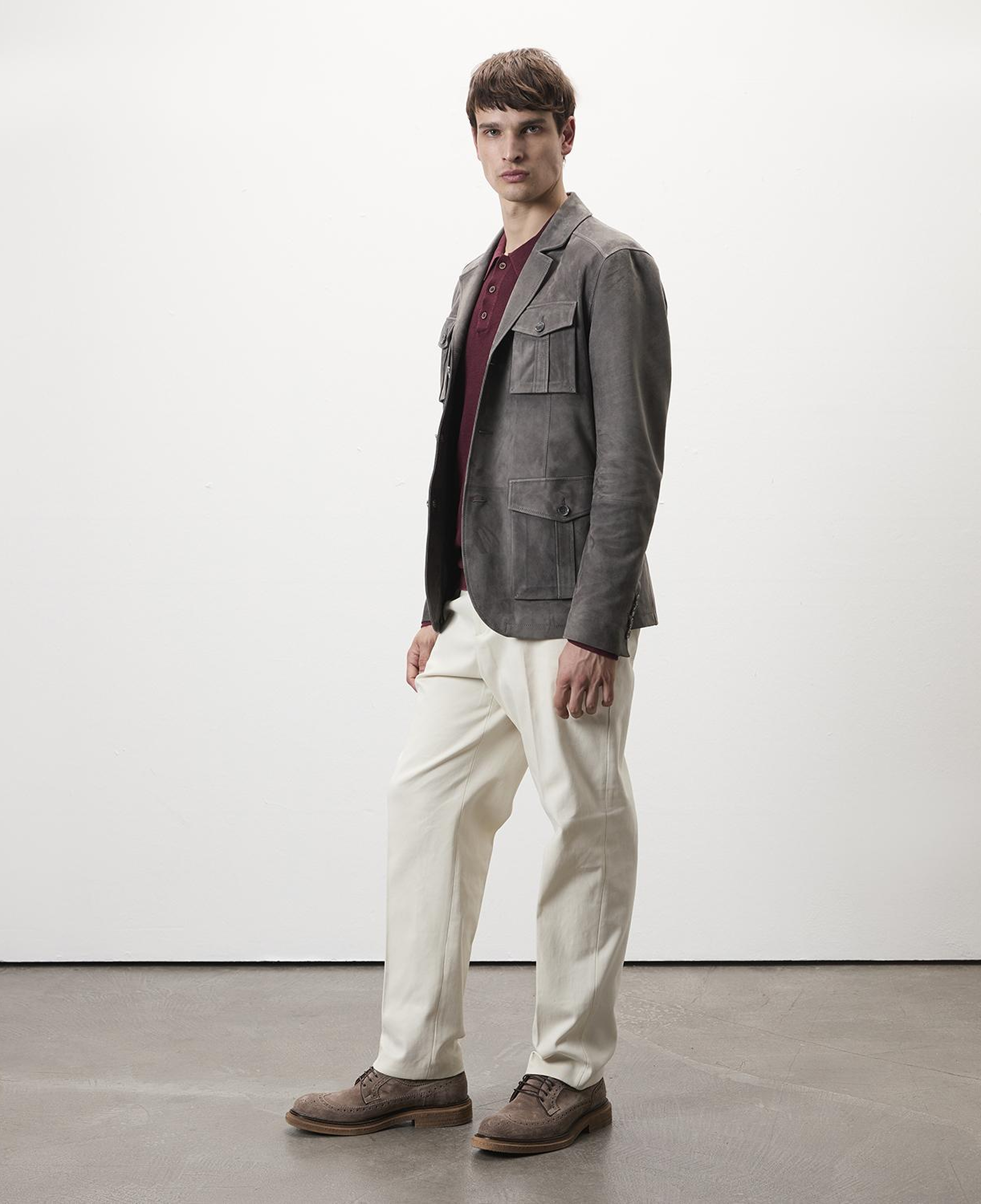 Nicolie Gri Erkek Süet Safari Ceket