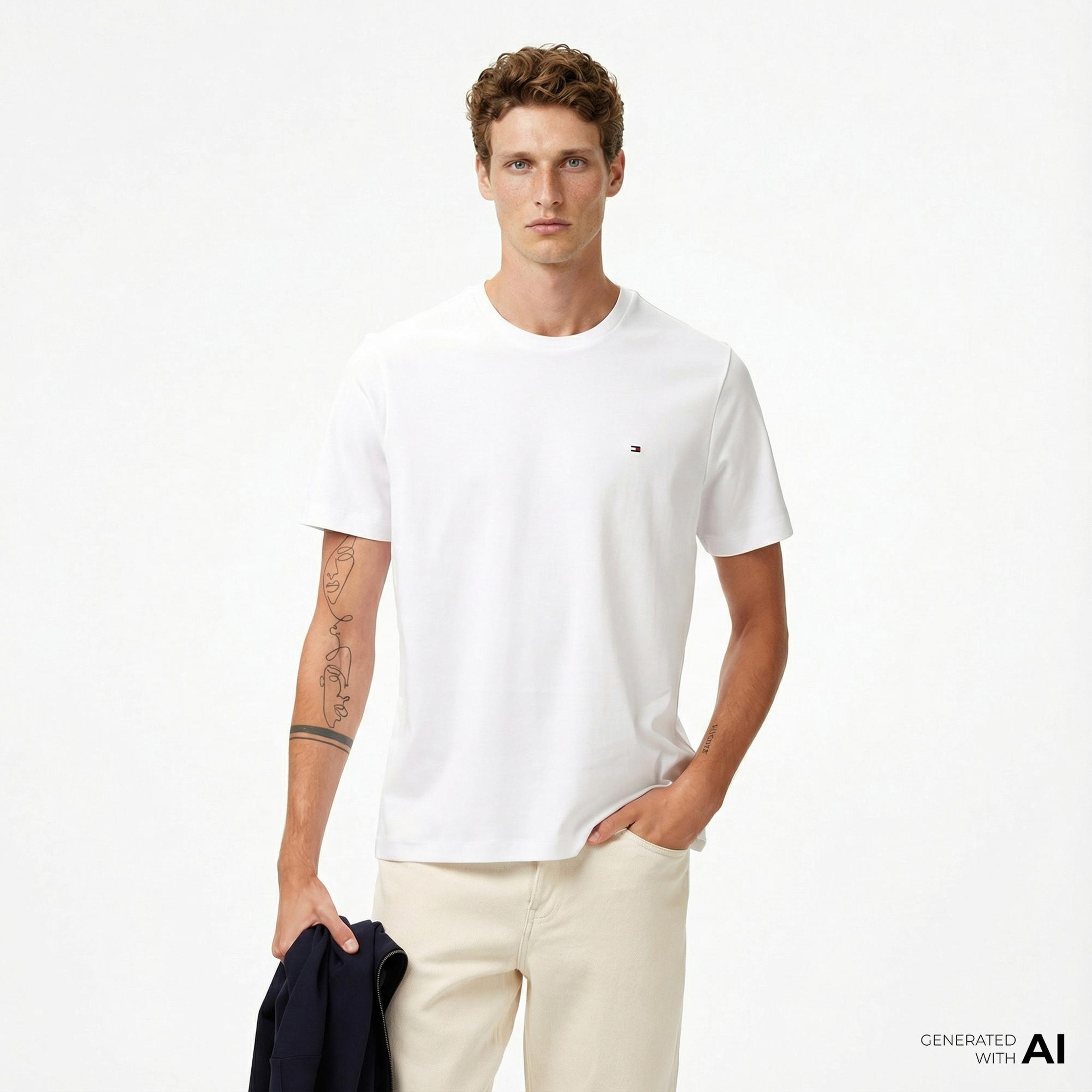 Tommy Hilfiger Elevated Essentials Erkek Beyaz T-Shirt