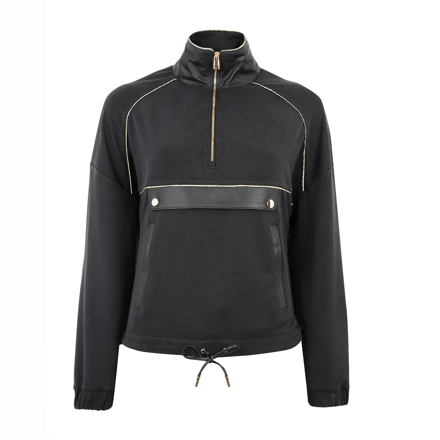 Altessa Siyah Kadın Deri Detaylı Sweatshirt