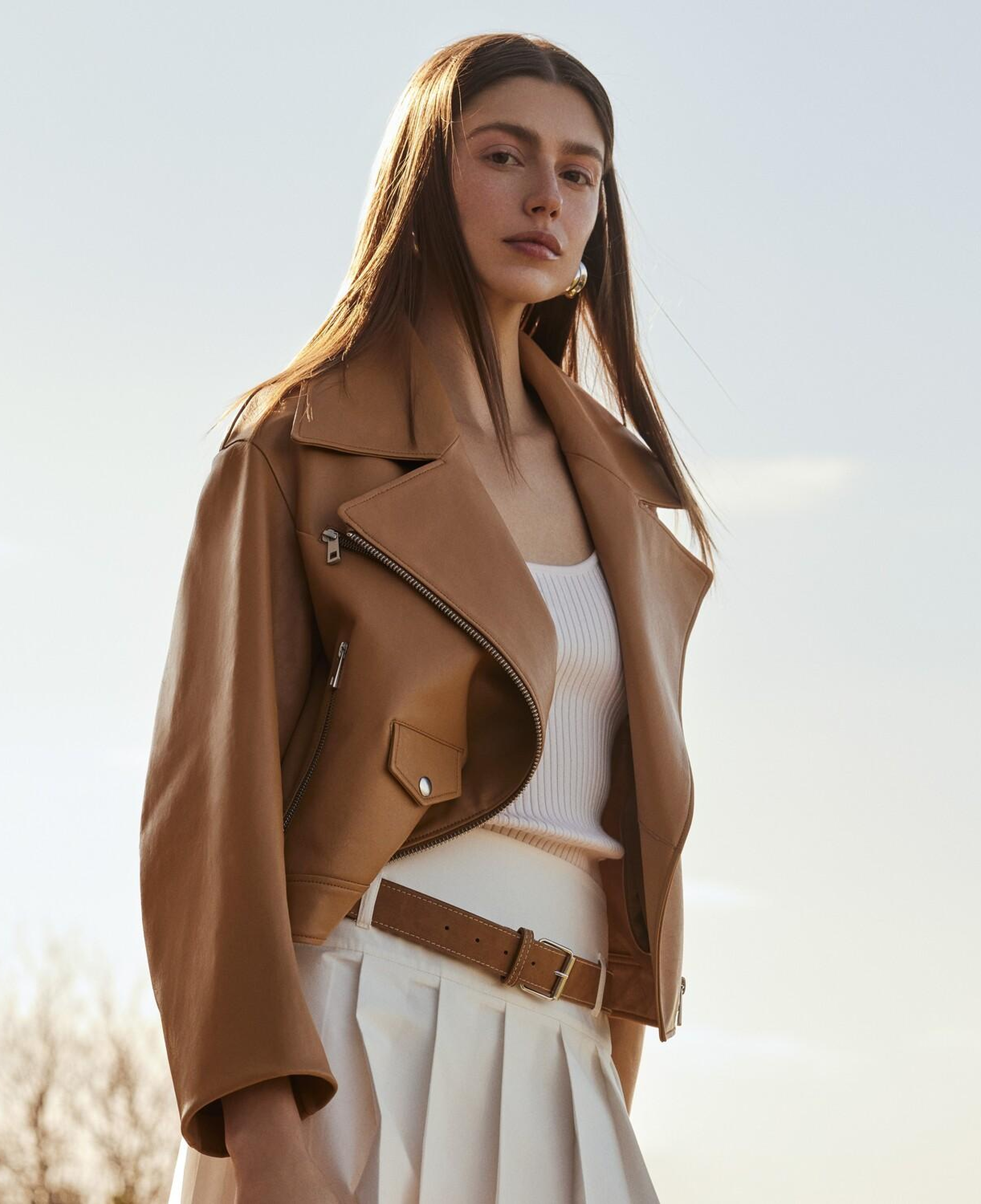 Albinia Kahve Kadın Deri Biker Ceket