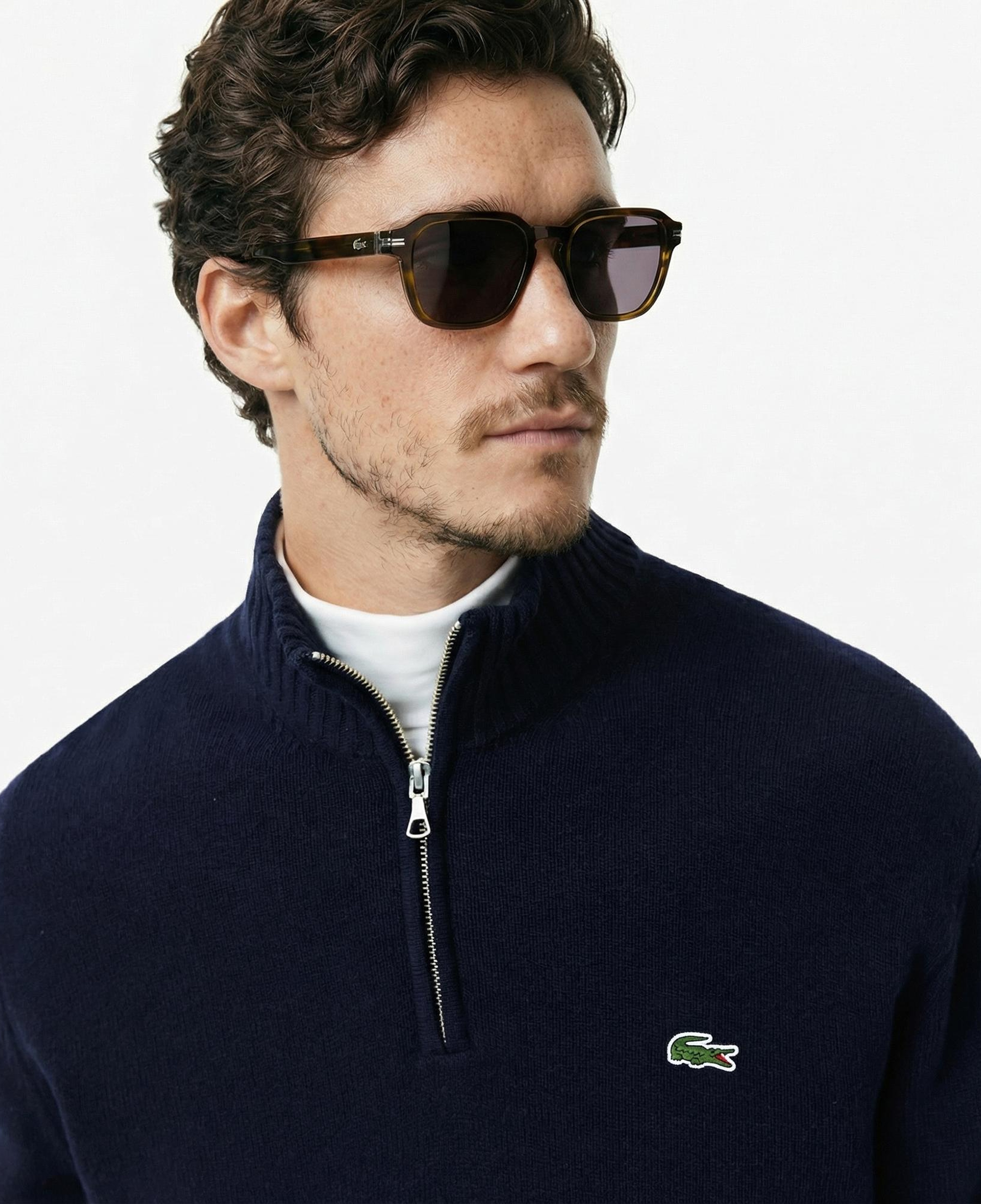 Lacoste Erkek Classic Fit Yarım Fermuarlı Yün Lacivert Kazak