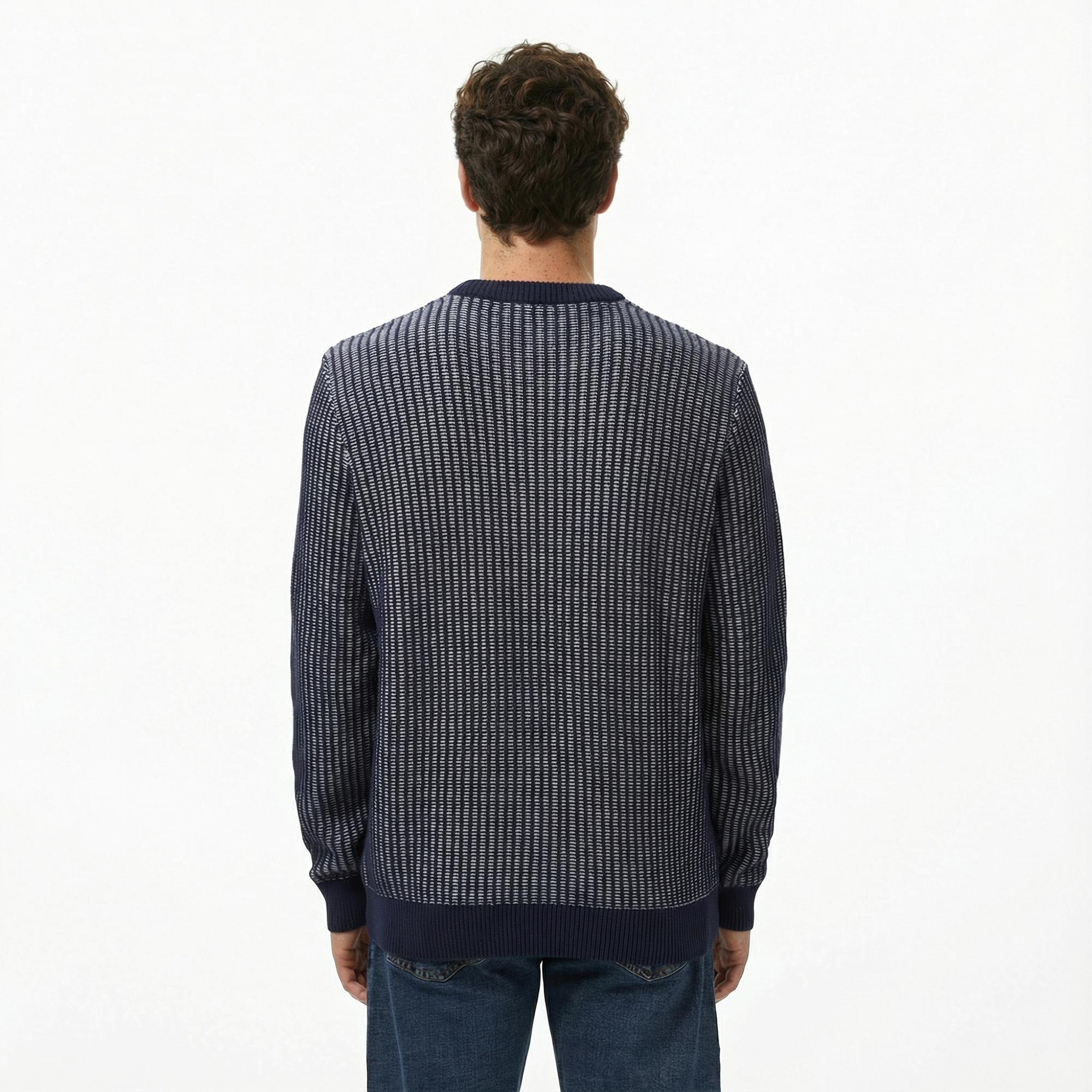 Lacoste Erkek Classic Fit Bisiklet Yaka Desenli Lacivert Kazak