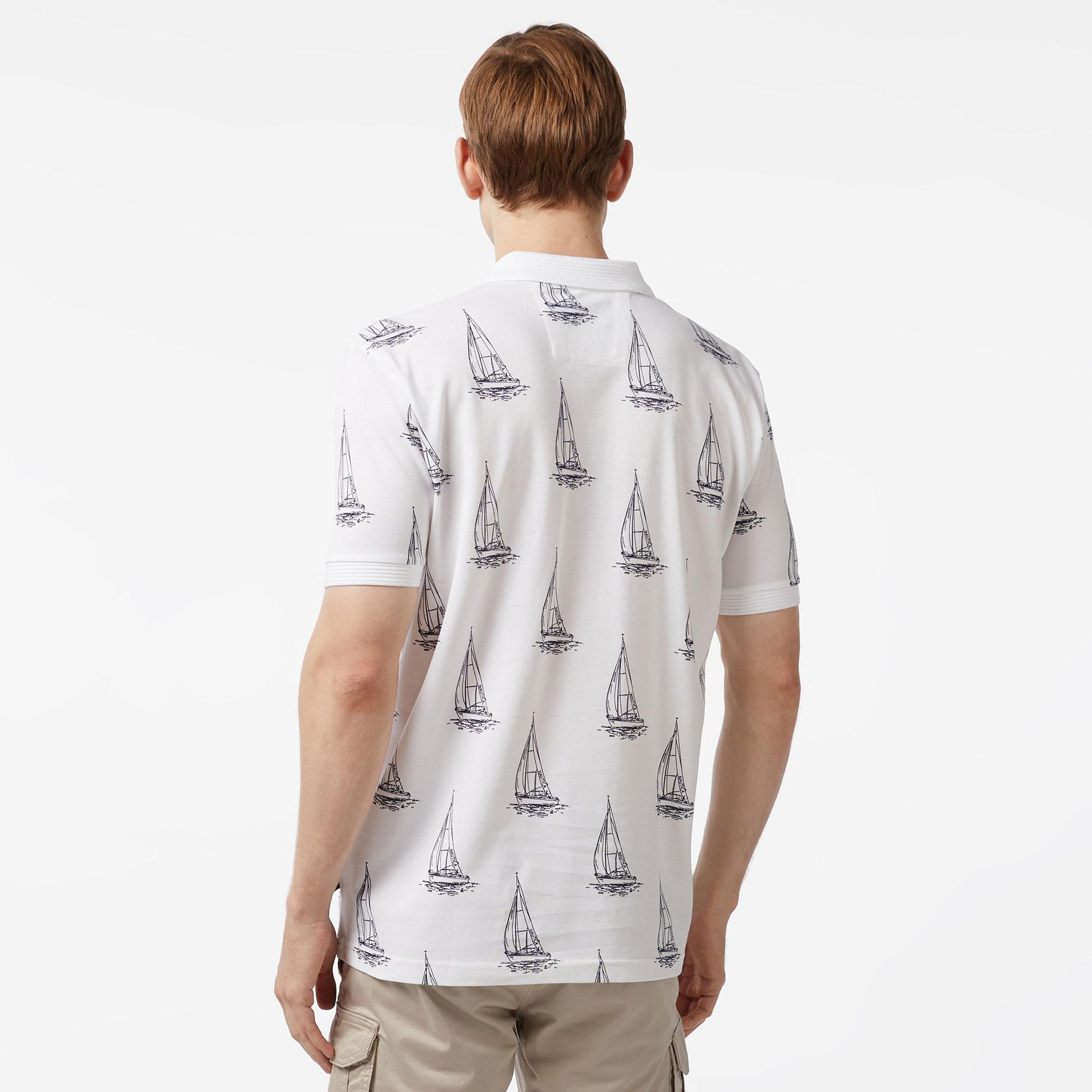 Nautica Erkek Beyaz Classic Fit Kısa Kollu Desenli Polo Yaka T-Shirt