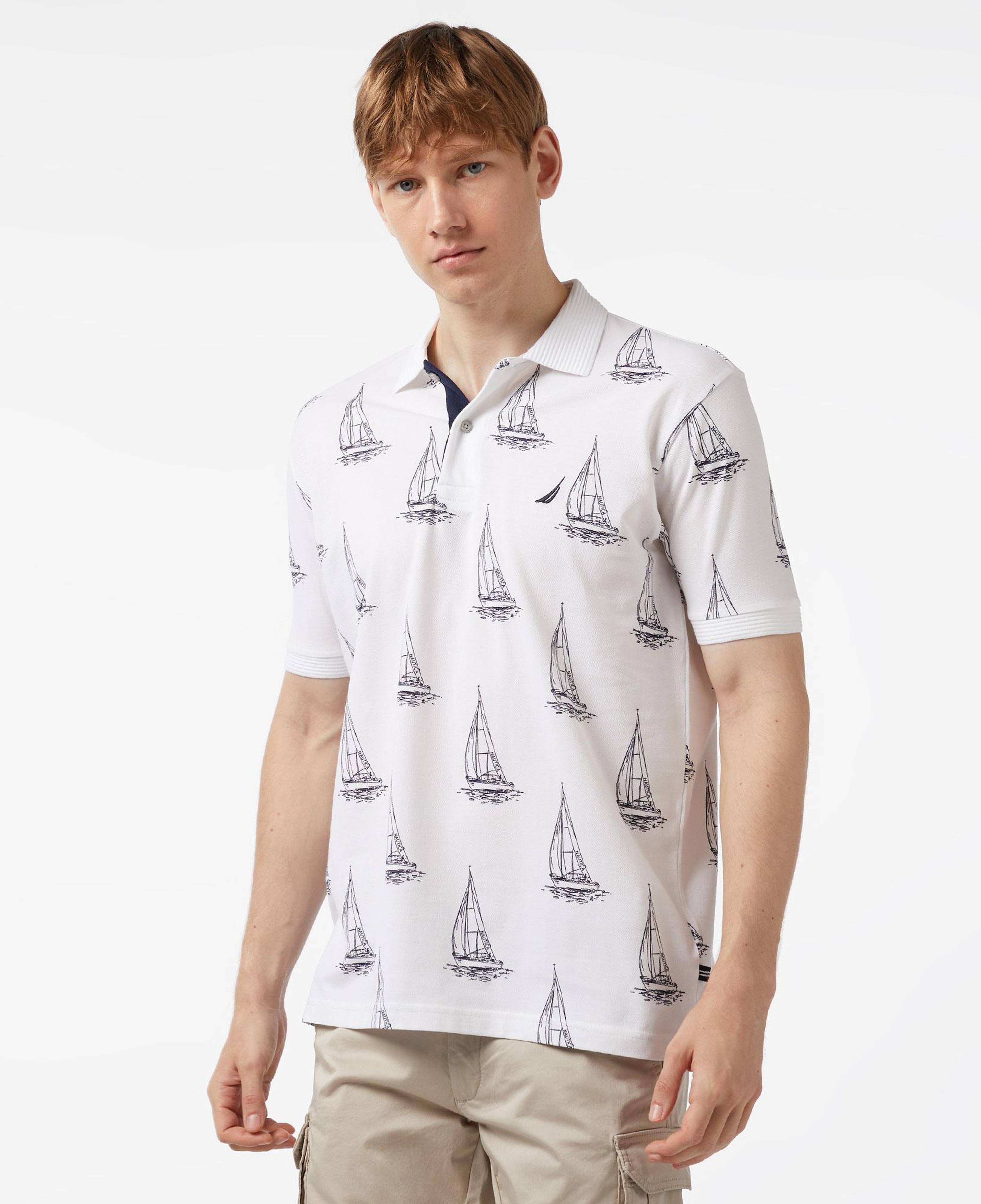 Nautica Erkek Beyaz Classic Fit Kısa Kollu Desenli Polo Yaka T-Shirt