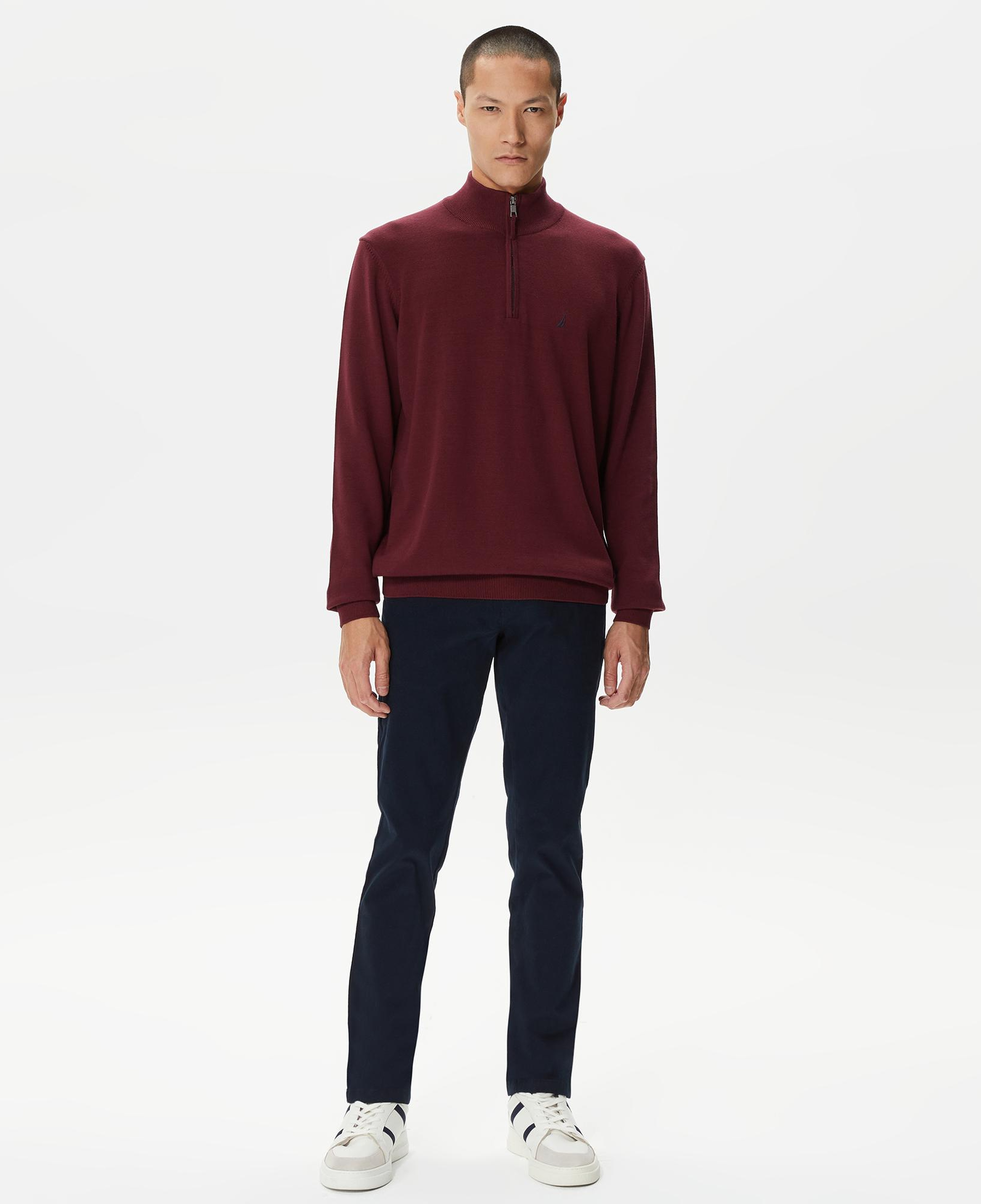 Nautica Erkek Bordo Standart Fit Dik Yakalı Kazak