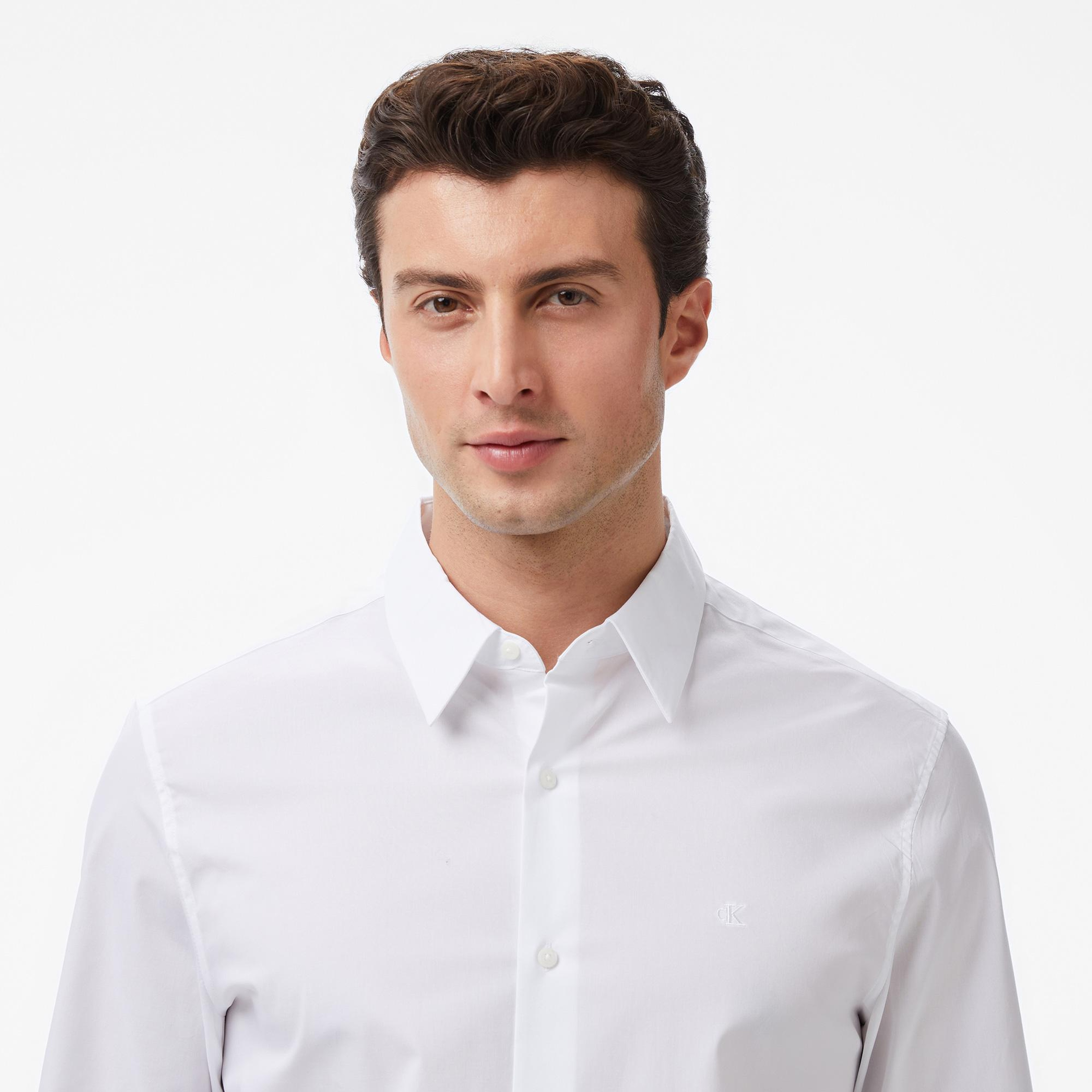 Calvin Klein Solid Stretch Classic Erkek Beyaz Gömlek