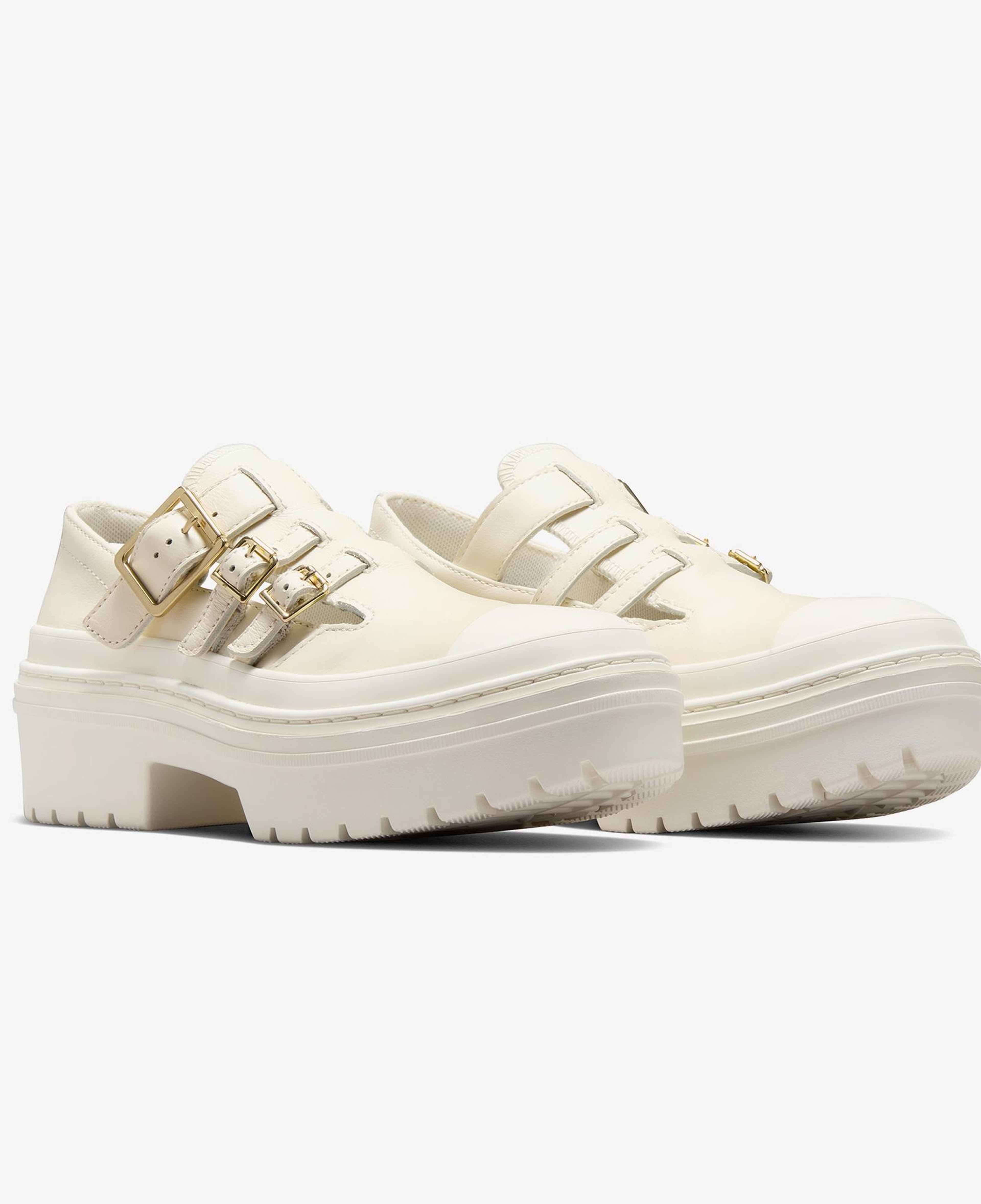 Converse Chuck Taylor All Star Lugged Heel Mary Jane Kadın Krem Deri Platform Loafer Ayakkabı