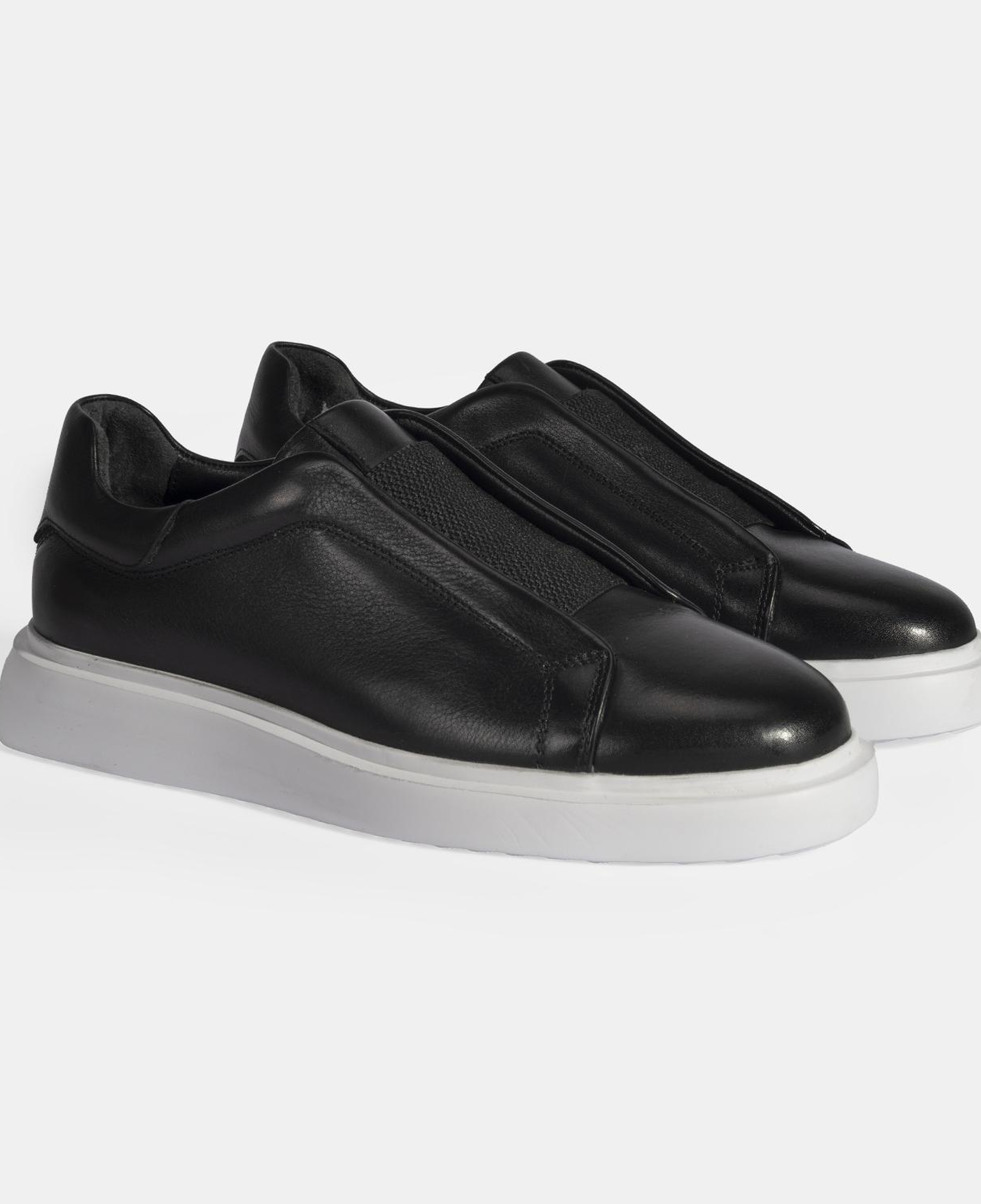 Siyah Erkek Lastik Detaylı Deri Günlük Ayakkabı