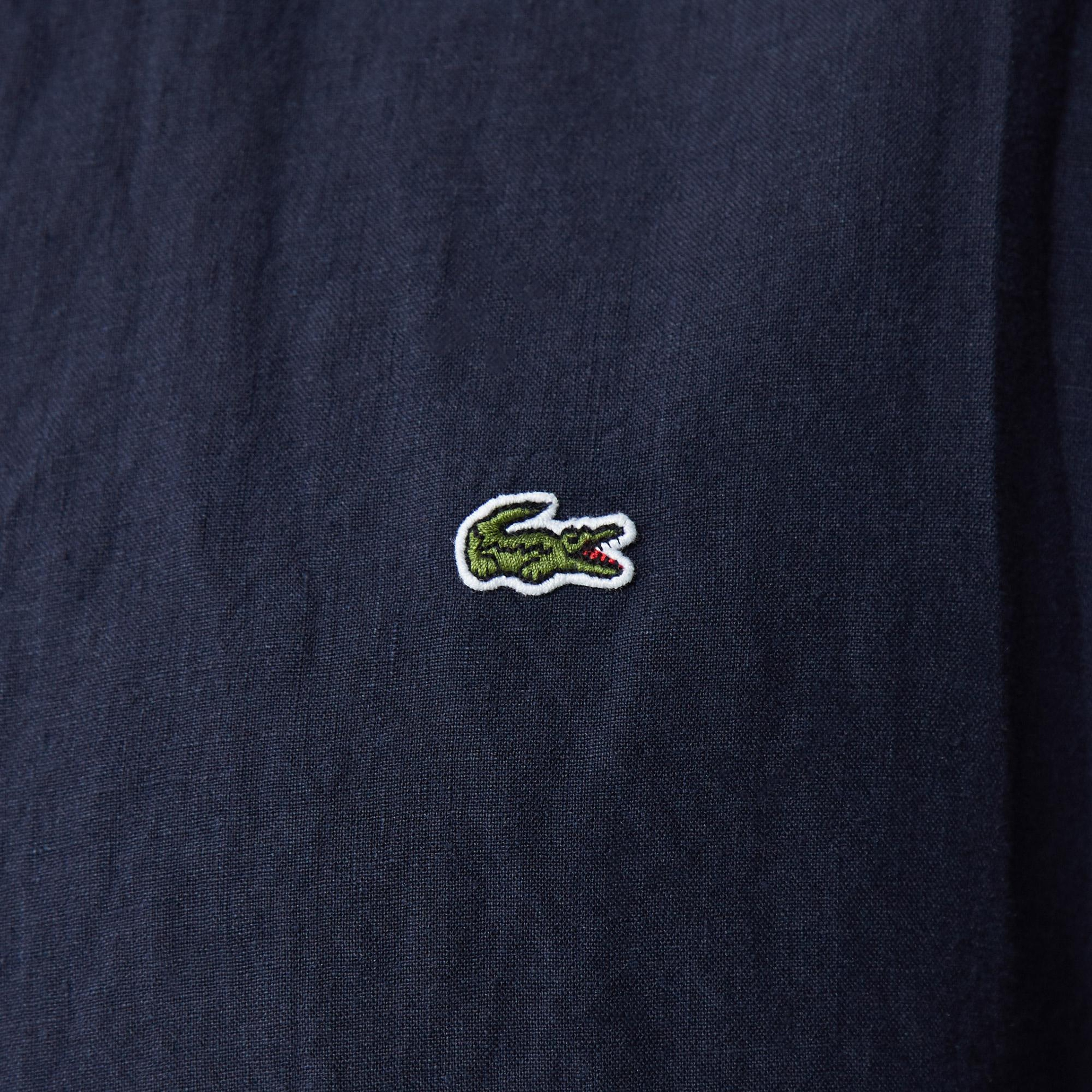 Lacoste Erkek Regular Fit Düğmeli Yaka Keten Lacivert Gömlek