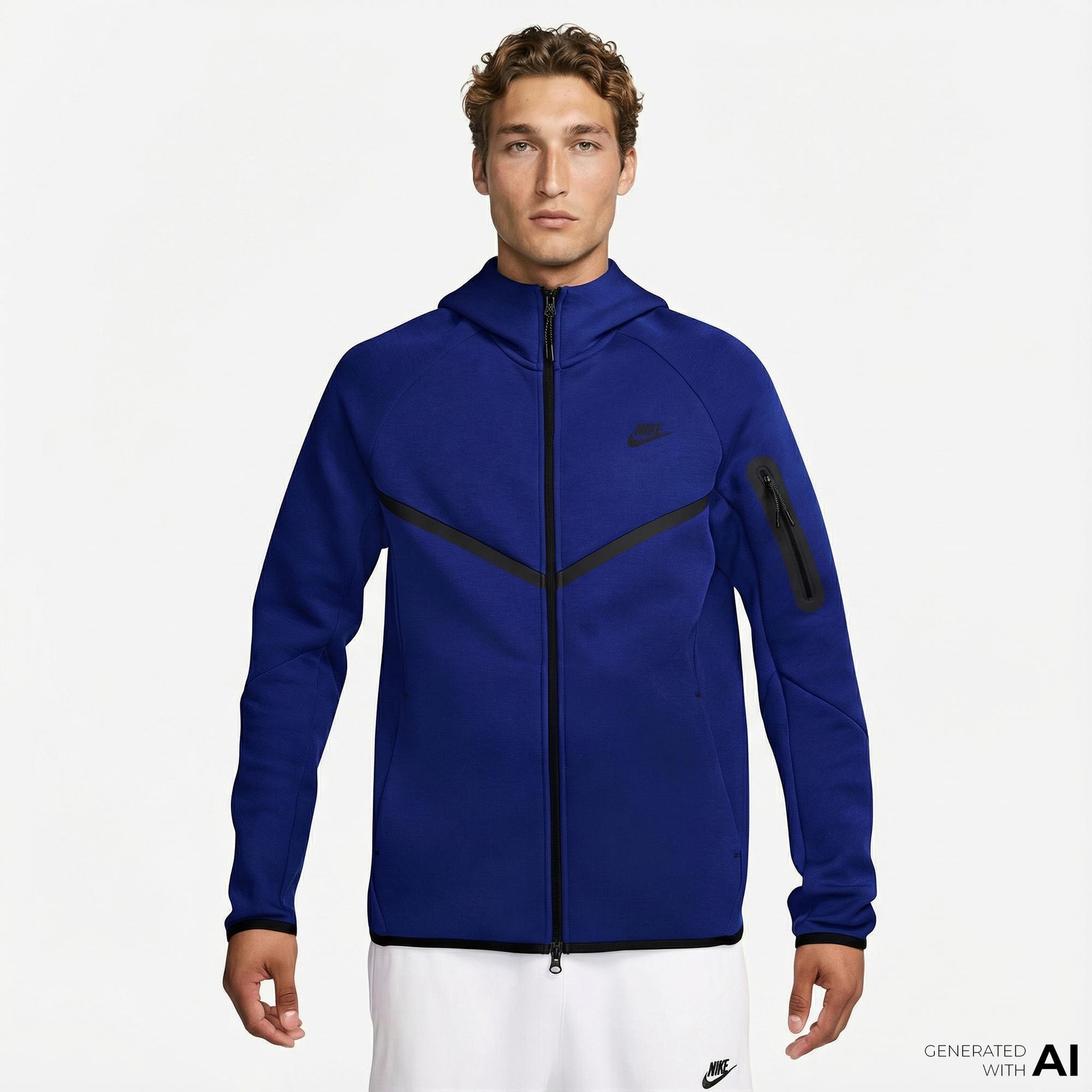 Nike Tech Fleece Erkek Mavi Kapüşonlu Hoodie