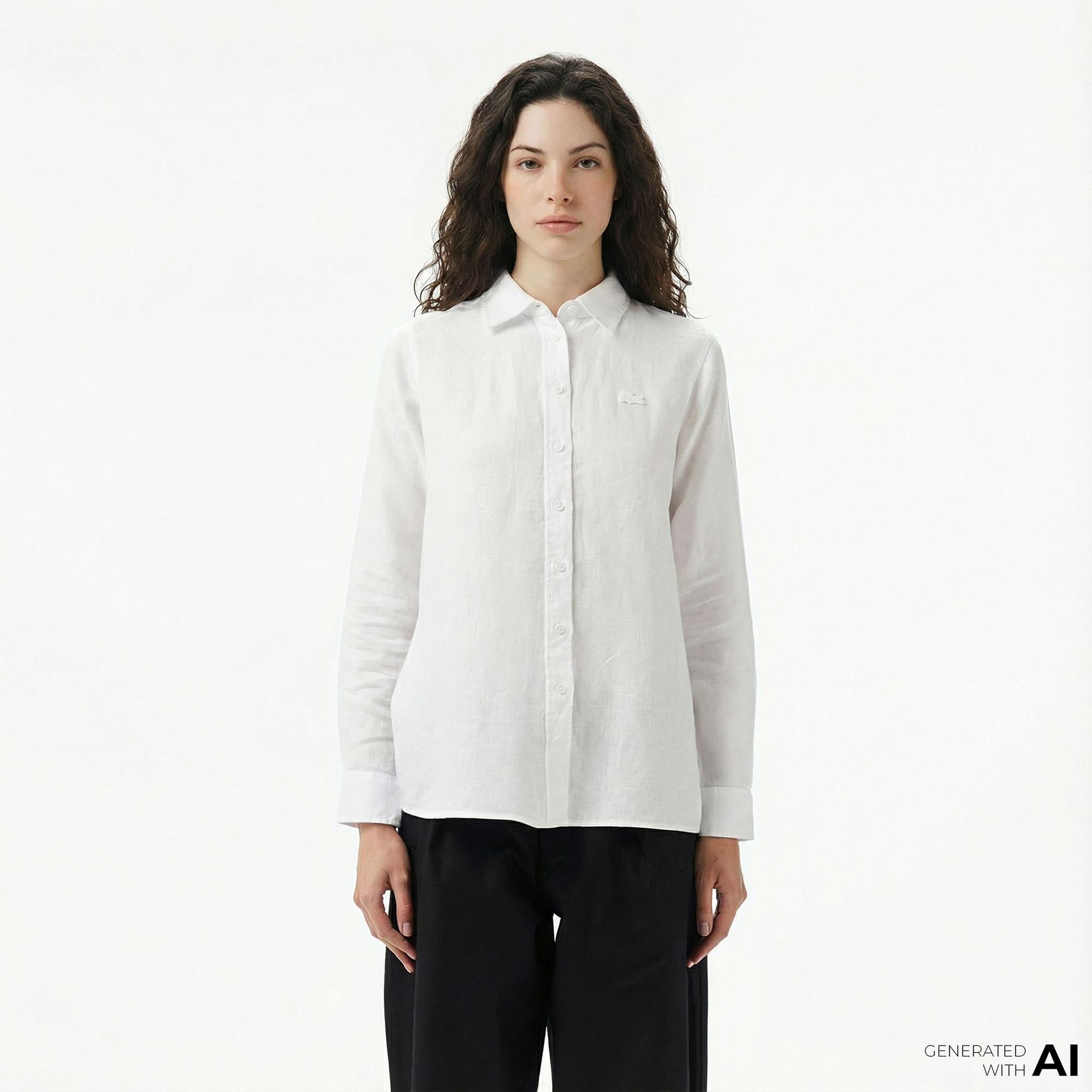 Lacoste Kadın Relaxed Fit Beyaz Gömlek