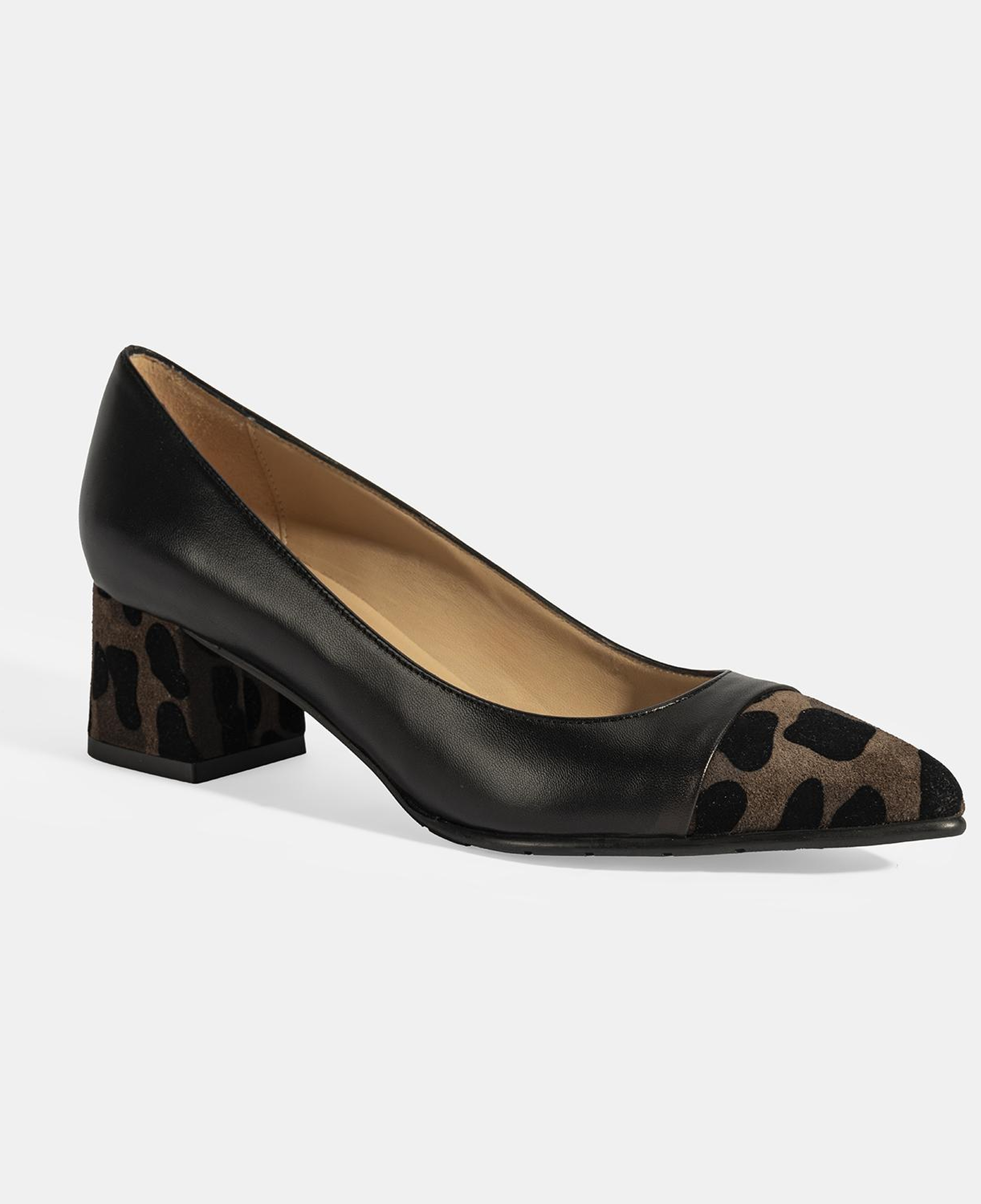 Luca Grossi Kadın Siyah Leopar Detaylı Topuklu Deri Ayakkabı