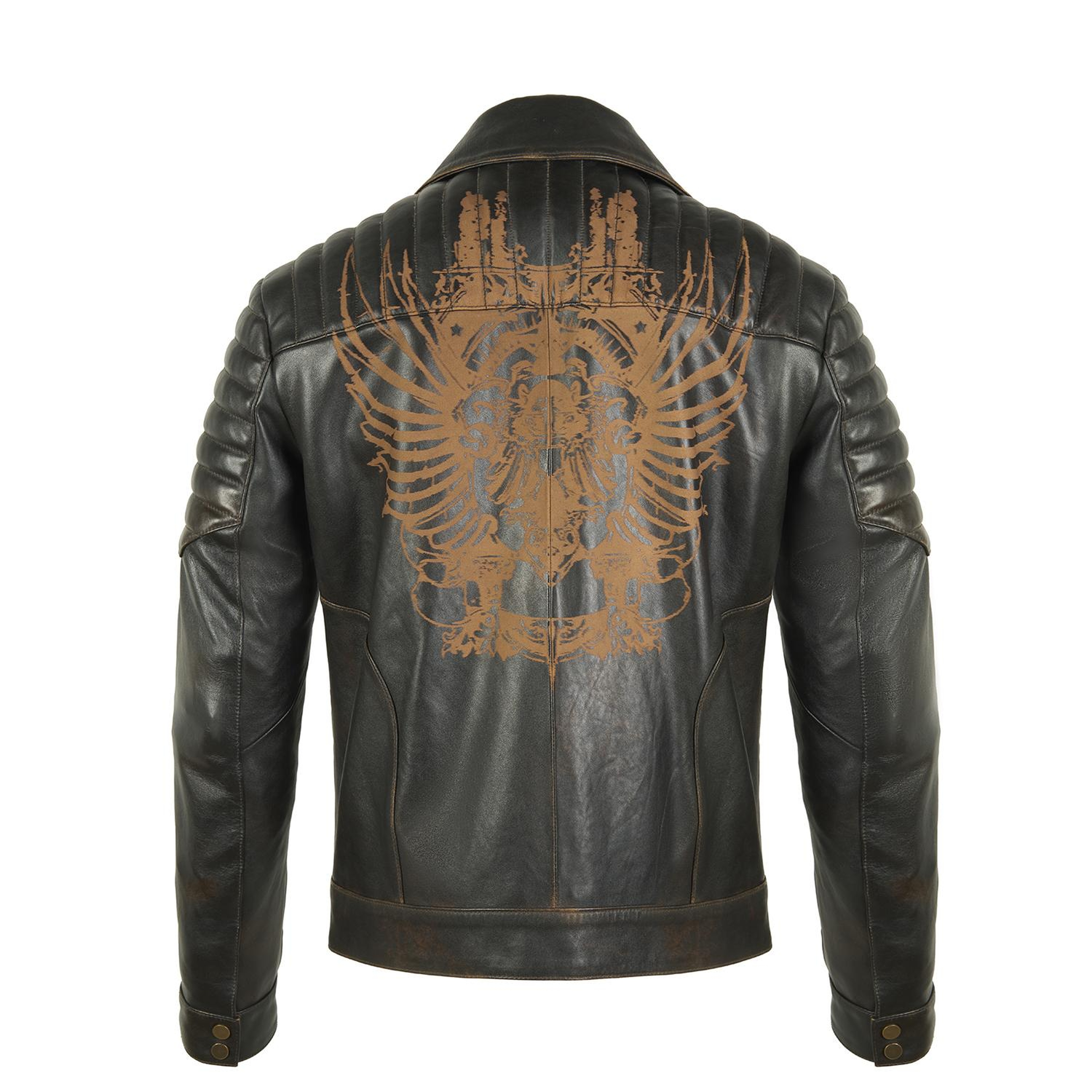 Bill Kahve Erkek Kartallı Vintage Biker Deri Mont