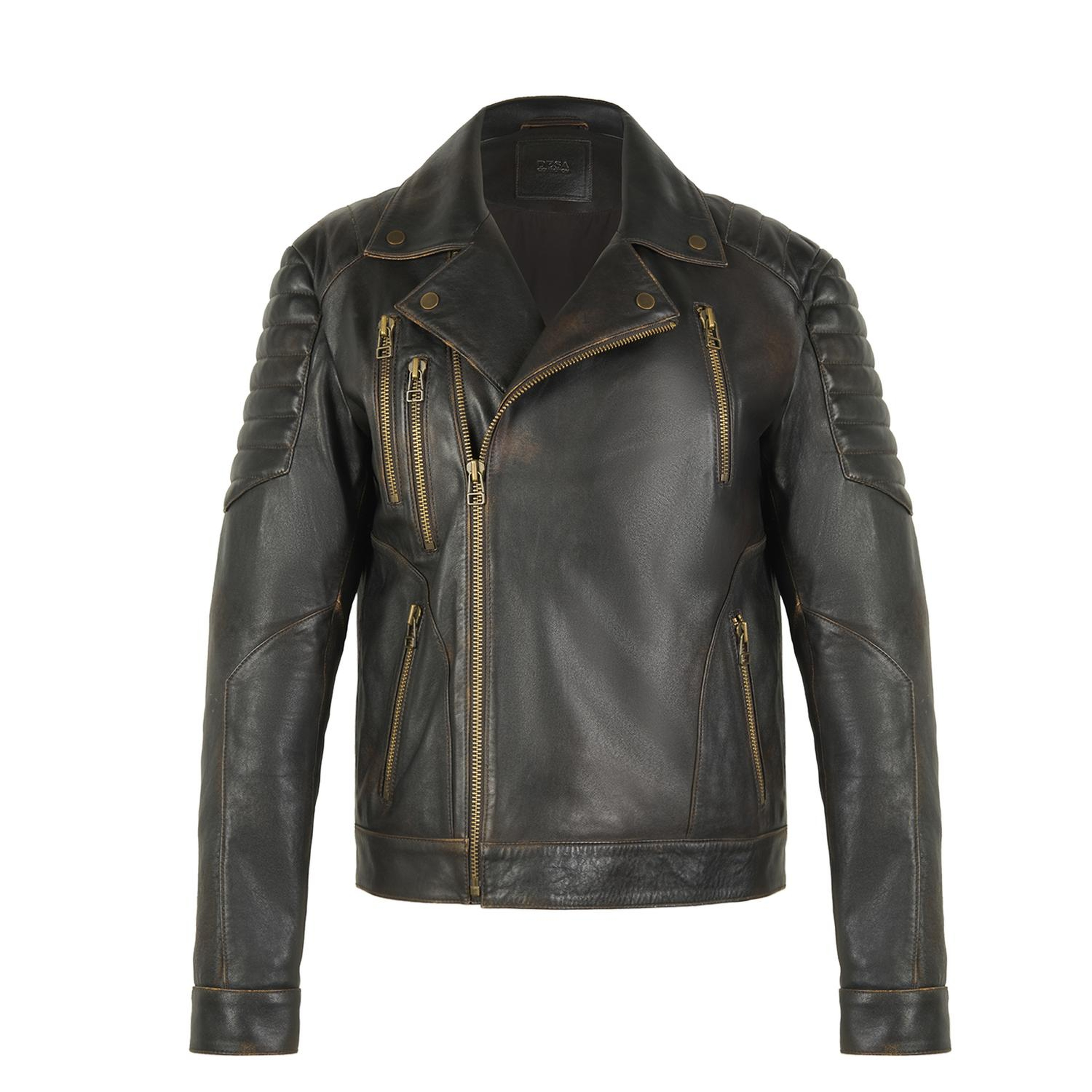 Bill Kahve Erkek Kartallı Vintage Biker Deri Mont