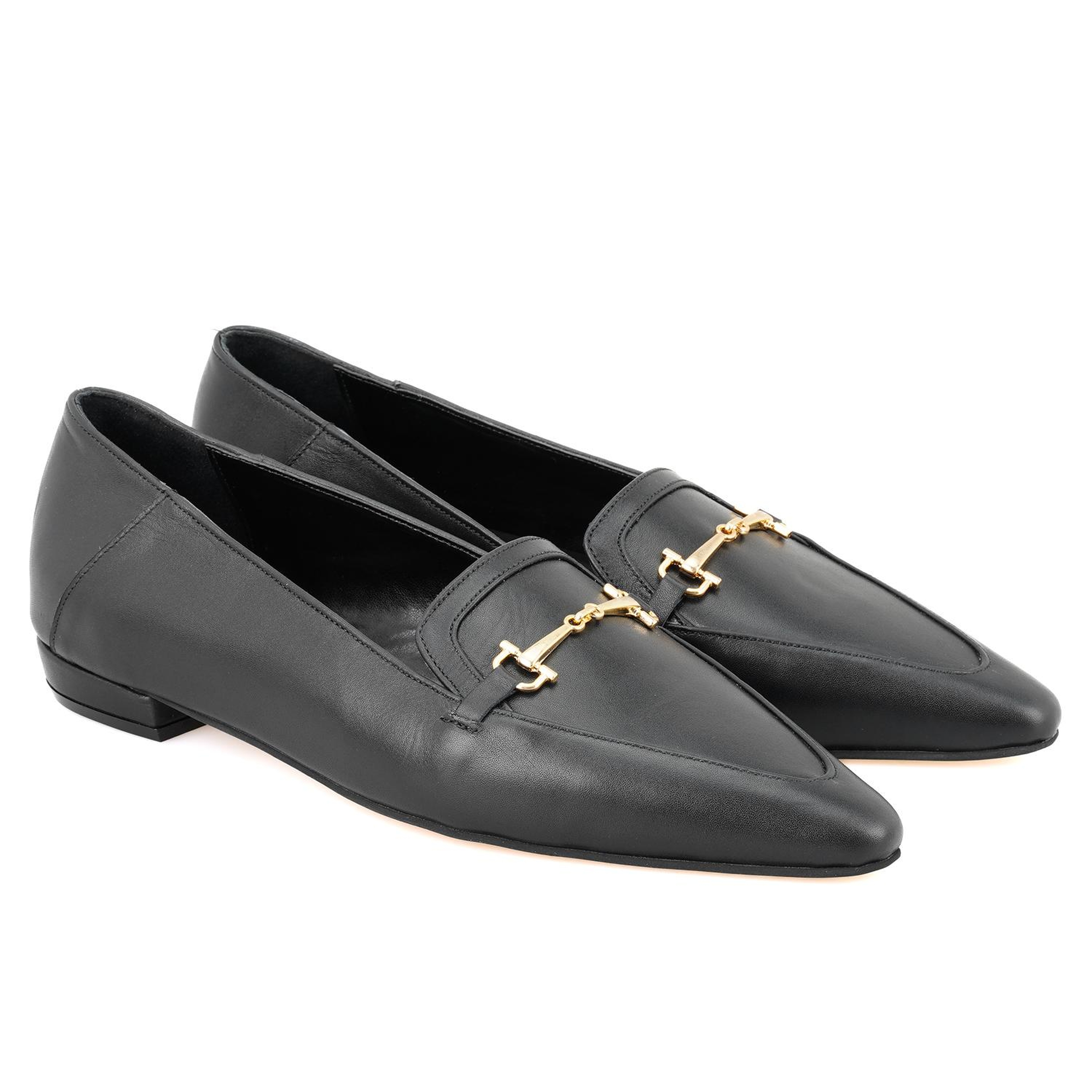 Kadın Siyah Toka Aksesuarlı Deri Loafer