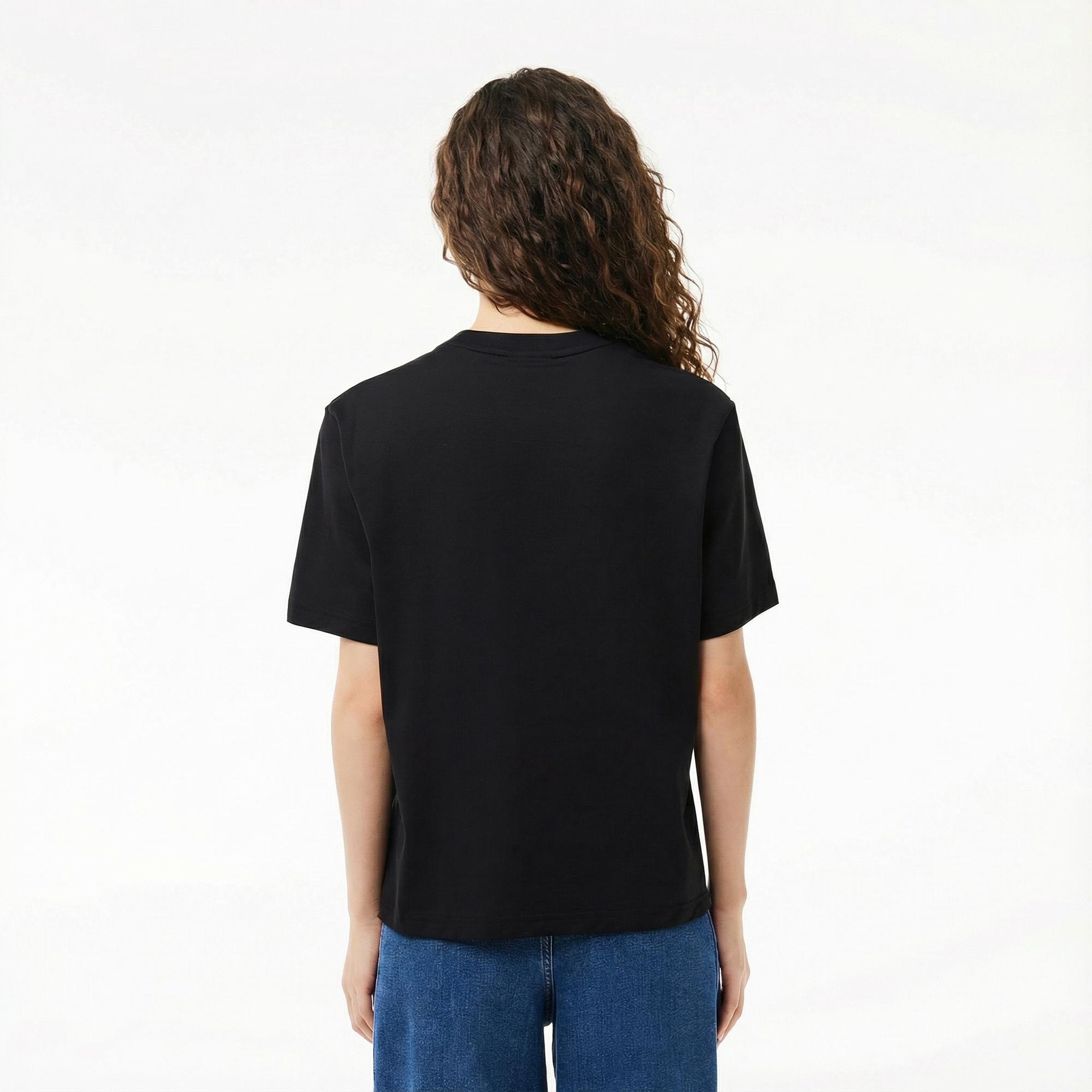 Lacoste Kadın Relaxed Fit Bisiklet Yaka Siyah T-Shirt