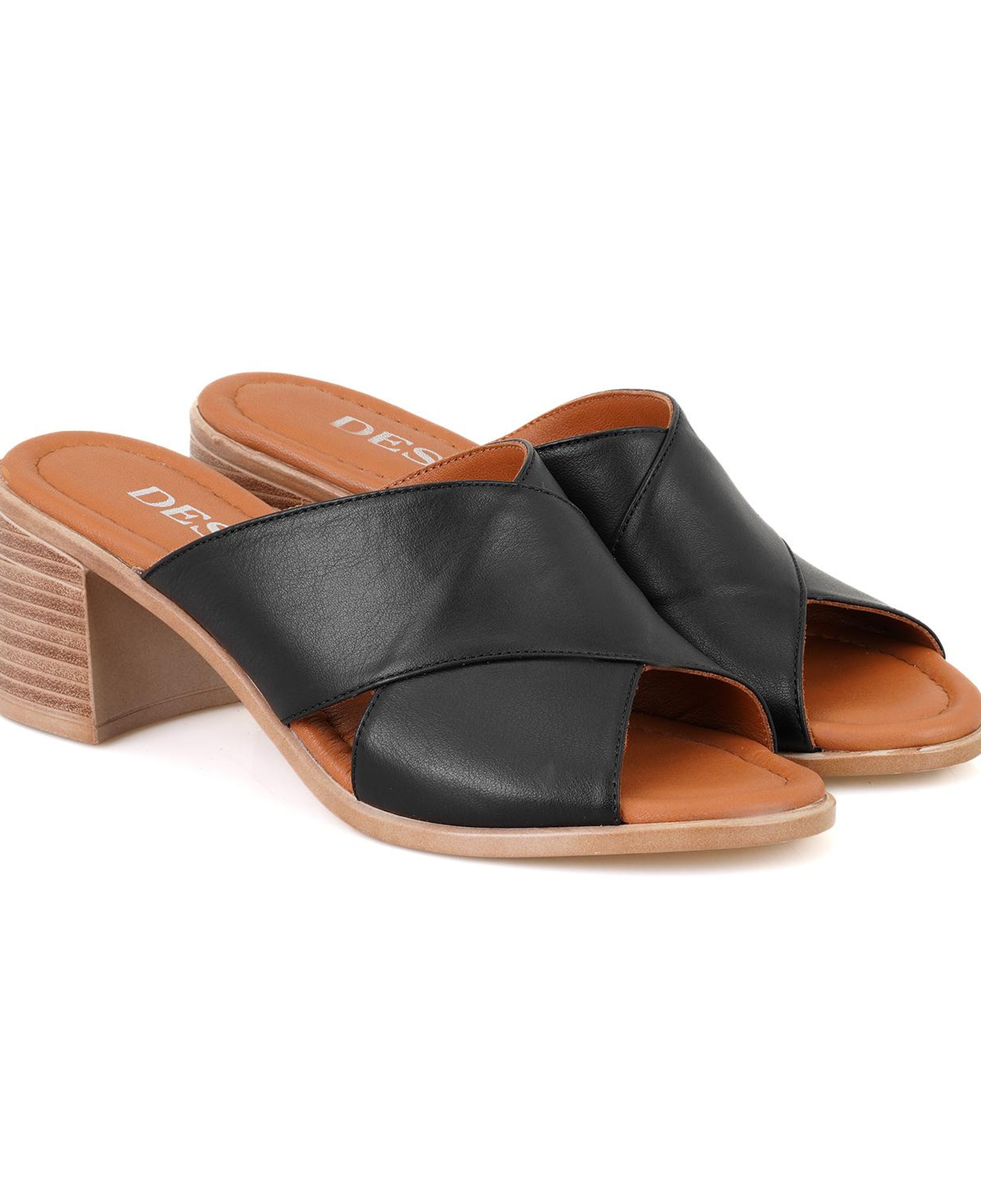Kadın Siyah Topuklu Deri Terlik