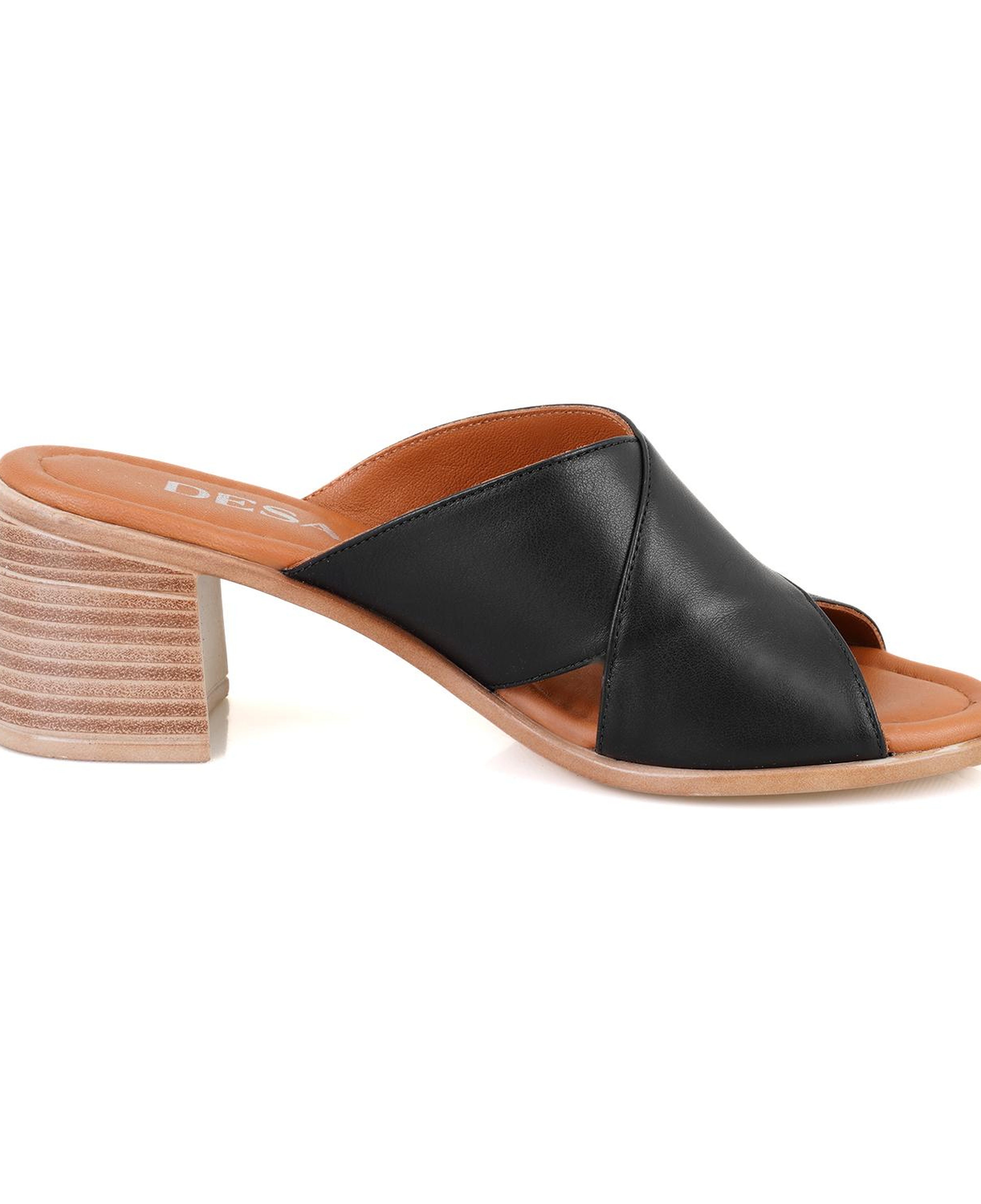 Kadın Siyah Topuklu Deri Terlik