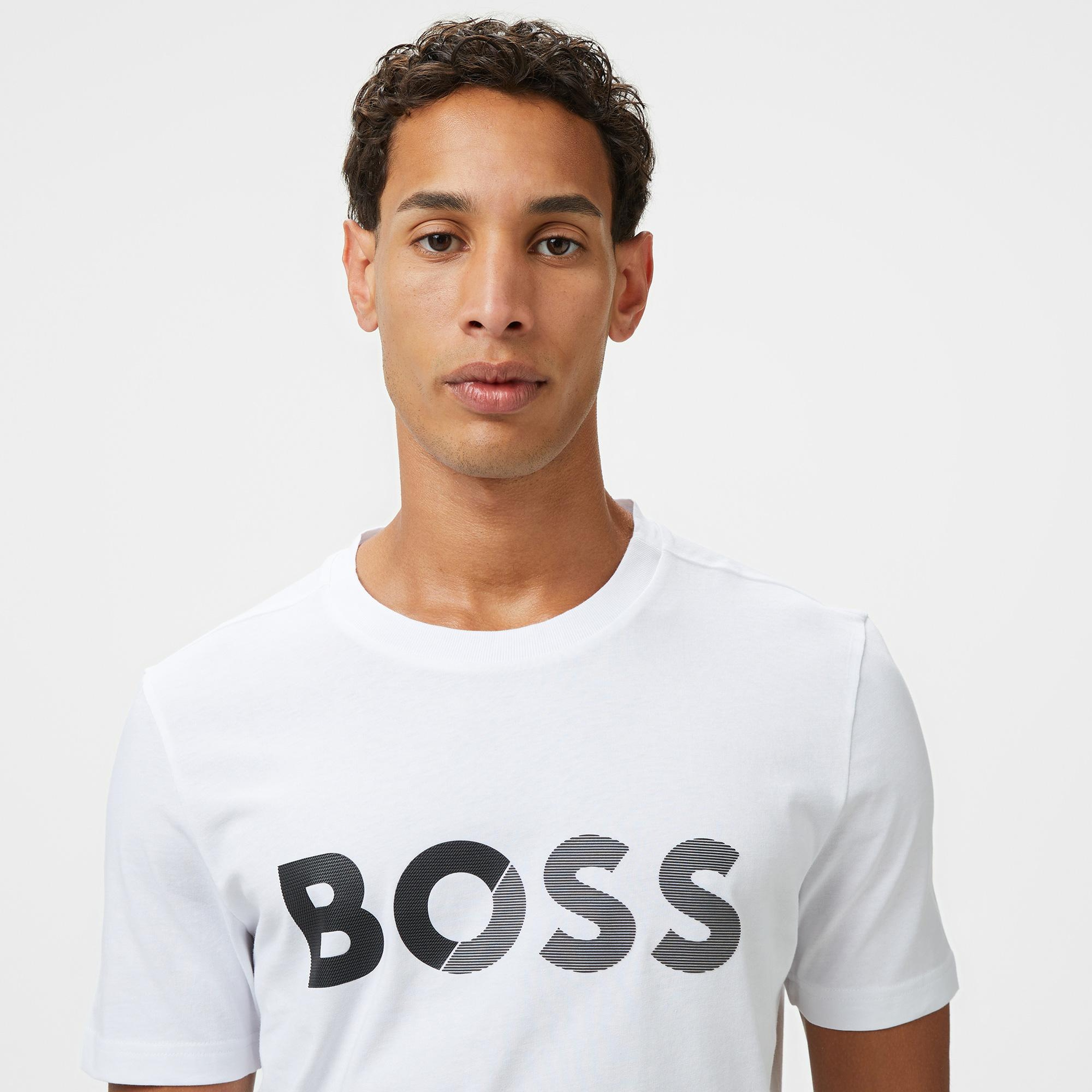 Boss Tape Logo Erkek Beyaz T-Shirt