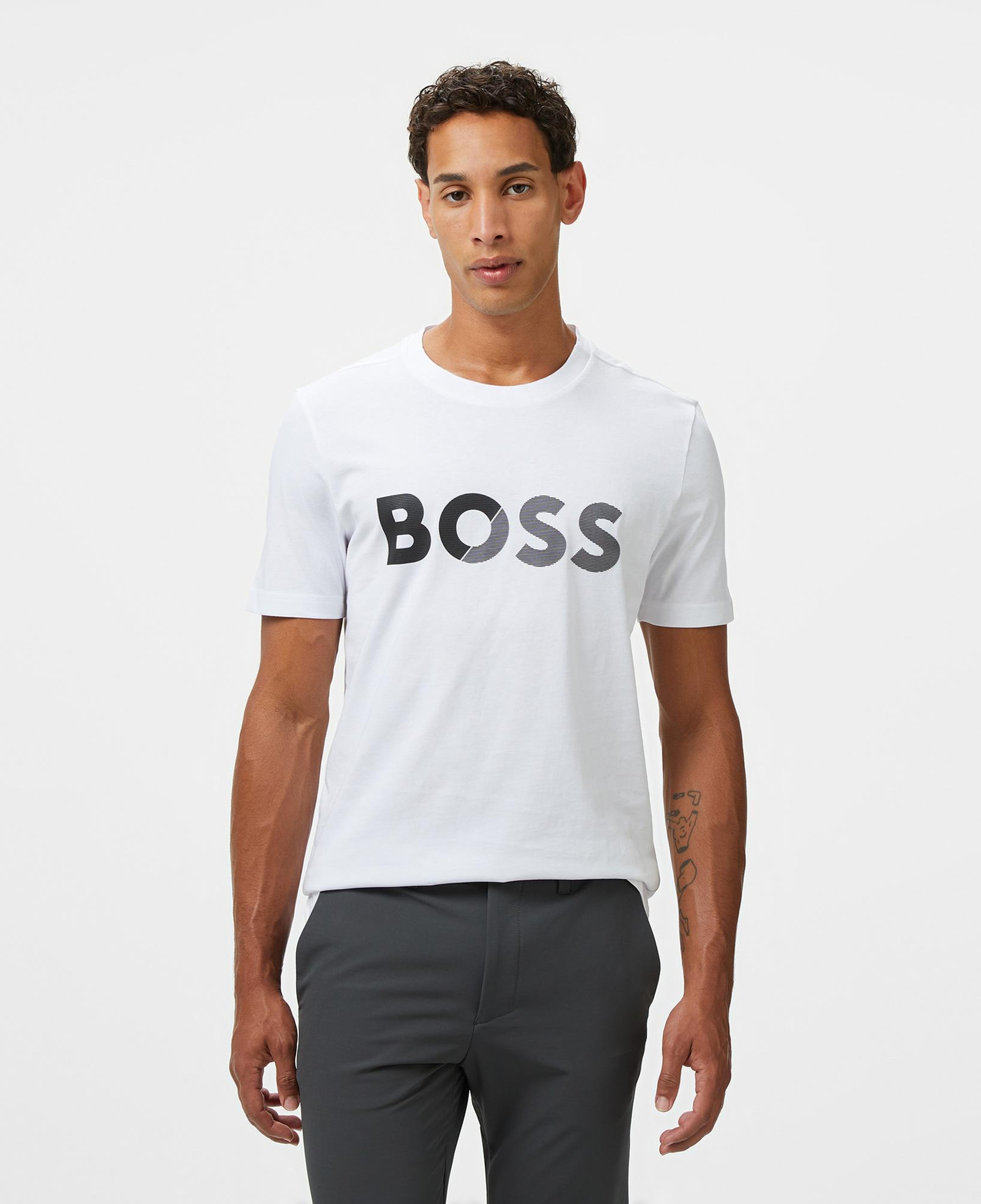 Boss Tape Logo Erkek Beyaz T-Shirt