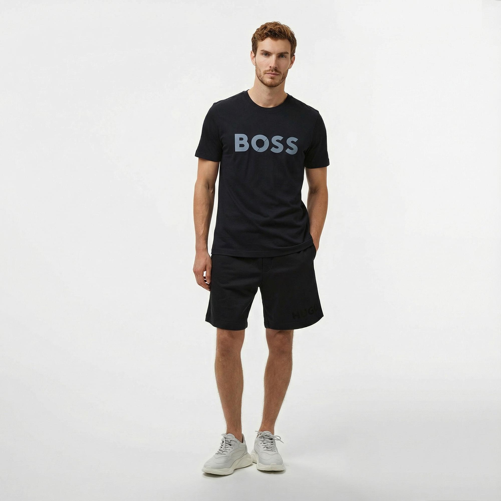 Boss Tape Logo Erkek Mavi T-Shirt