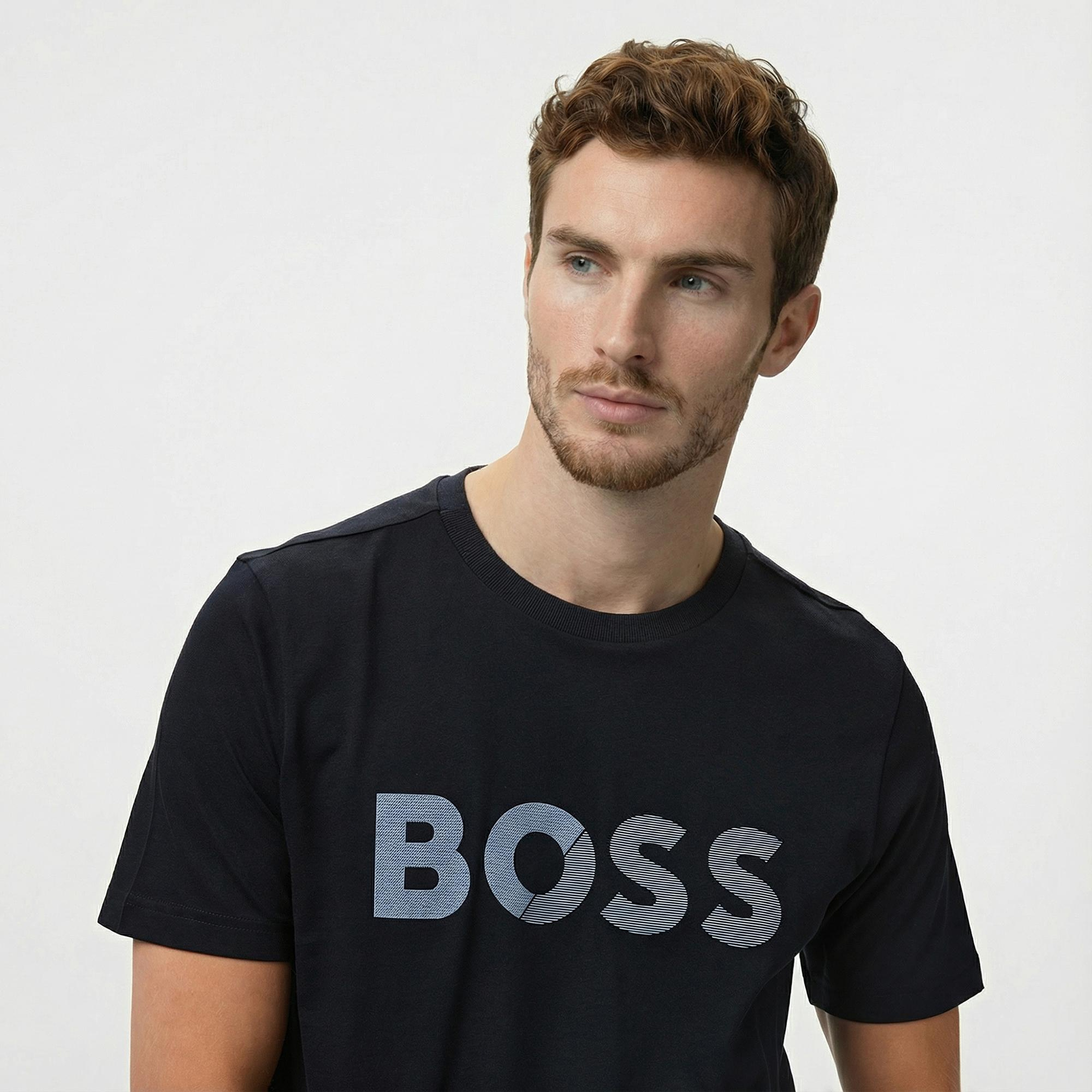 Boss Tape Logo Erkek Mavi T-Shirt