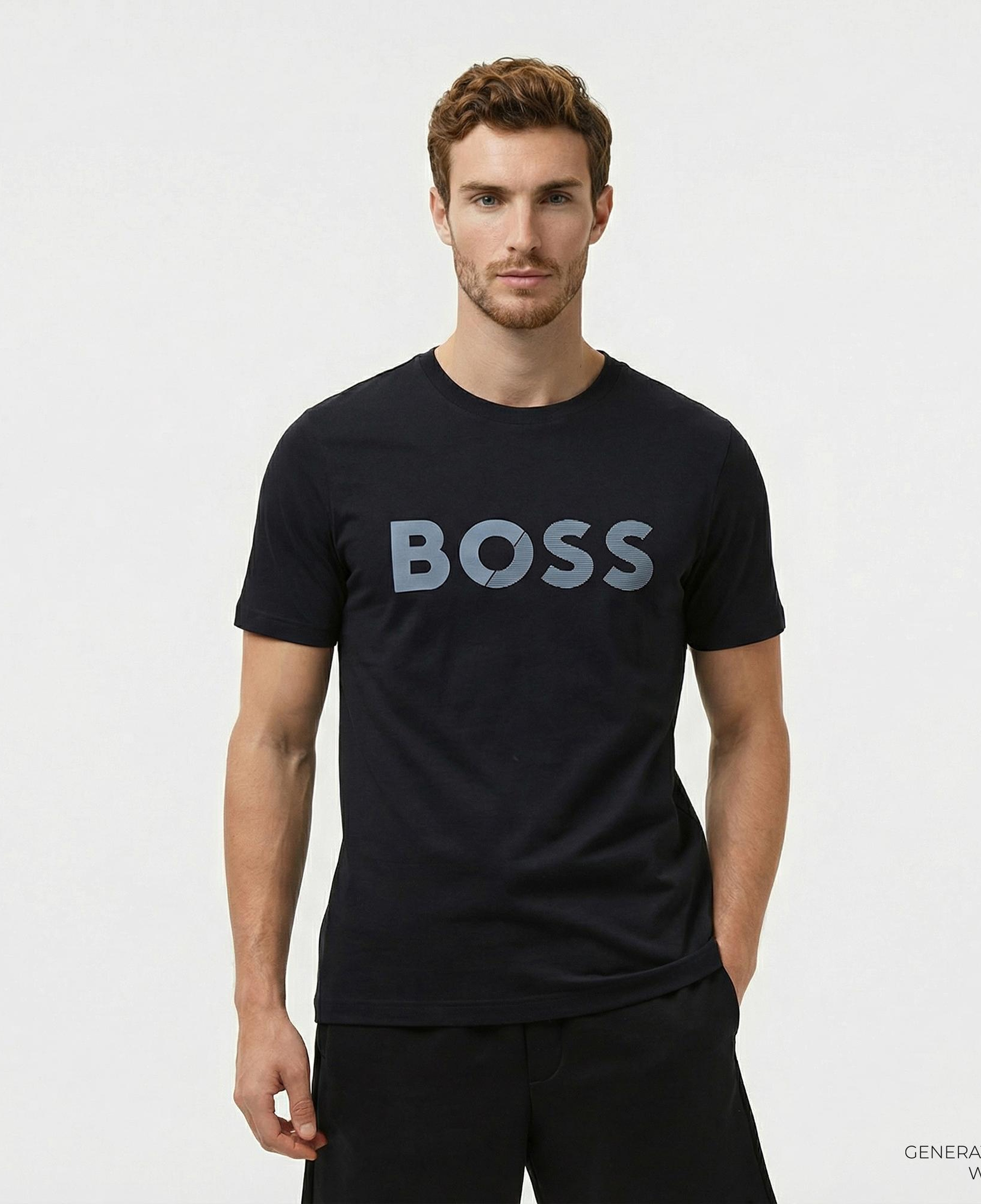 Boss Tape Logo Erkek Mavi T-Shirt