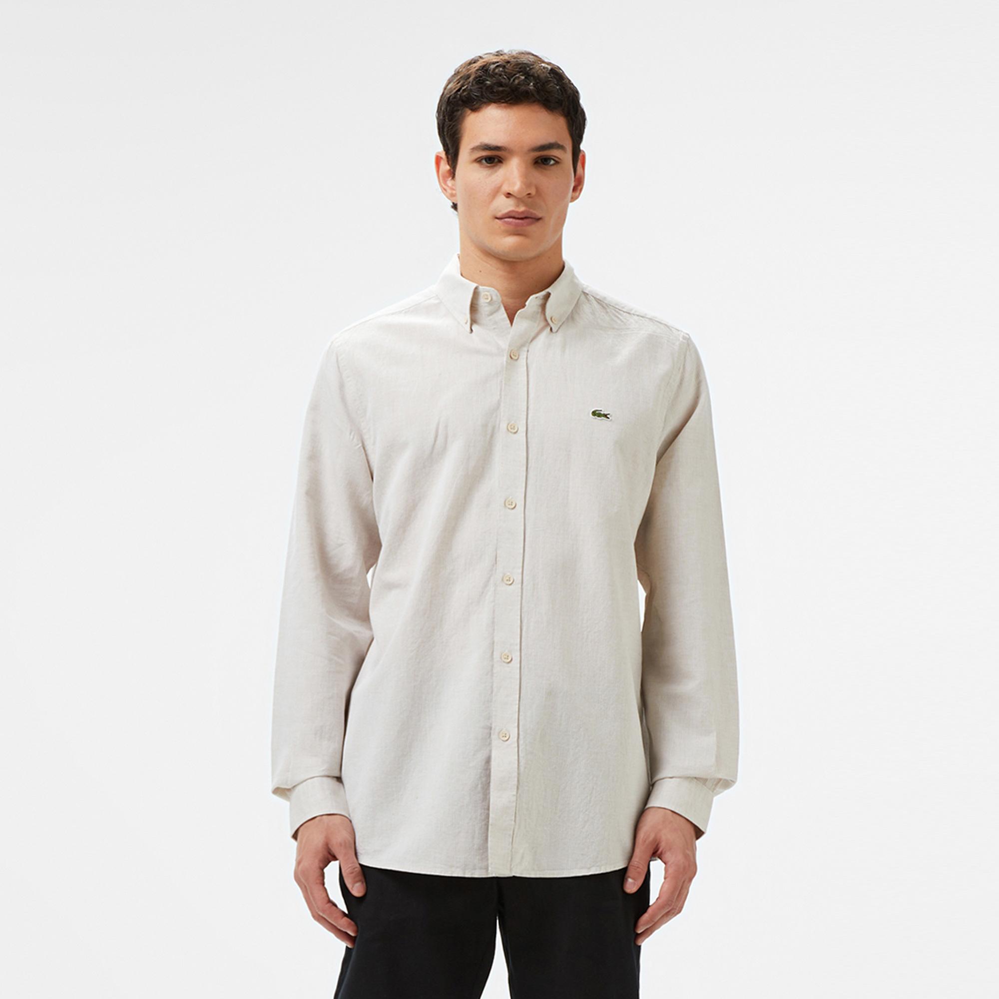 Lacoste Erkek Regular Fit Düğmeli Yaka Bej Gömlek