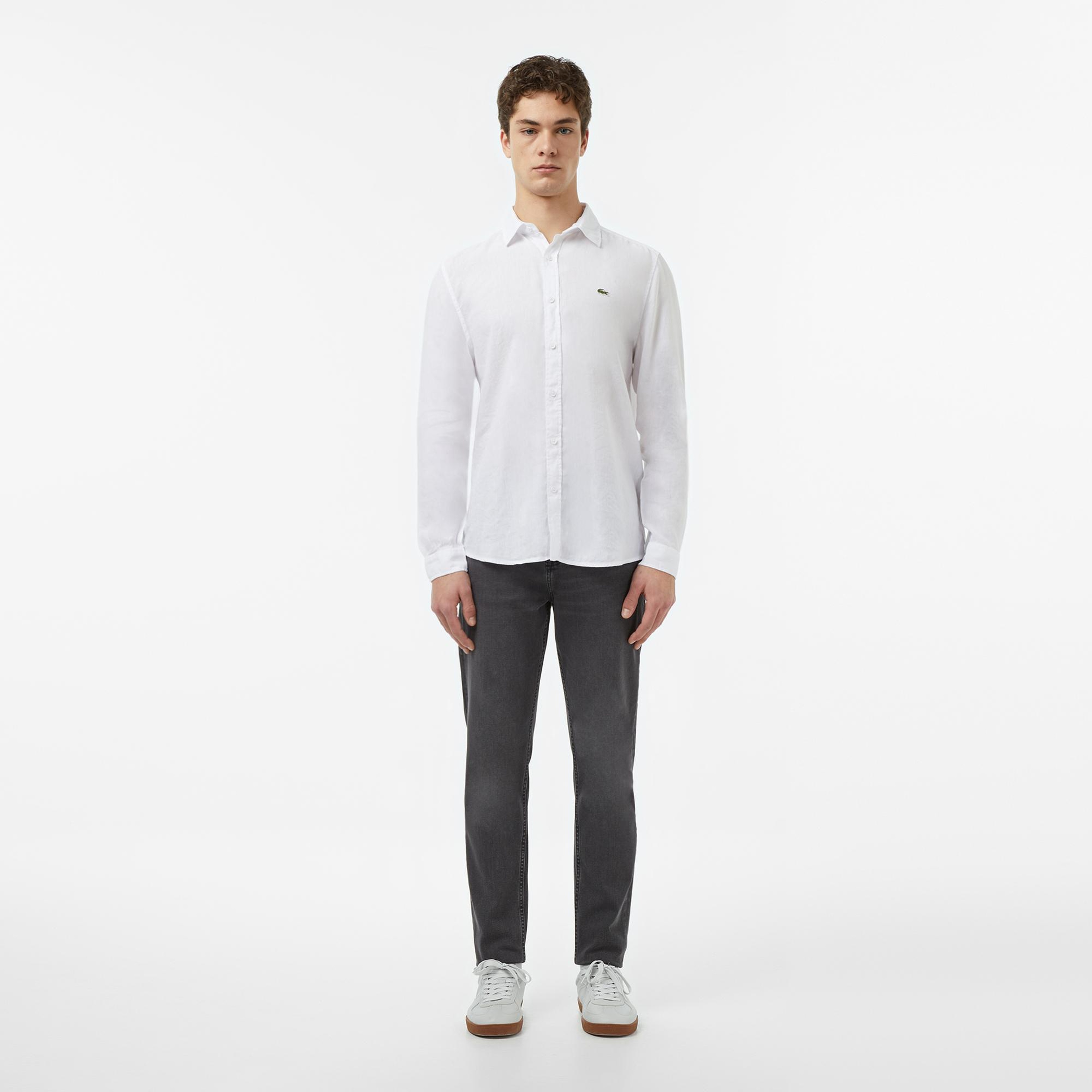 Lacoste Erkek Regular Fit Keten Beyaz Gömlek