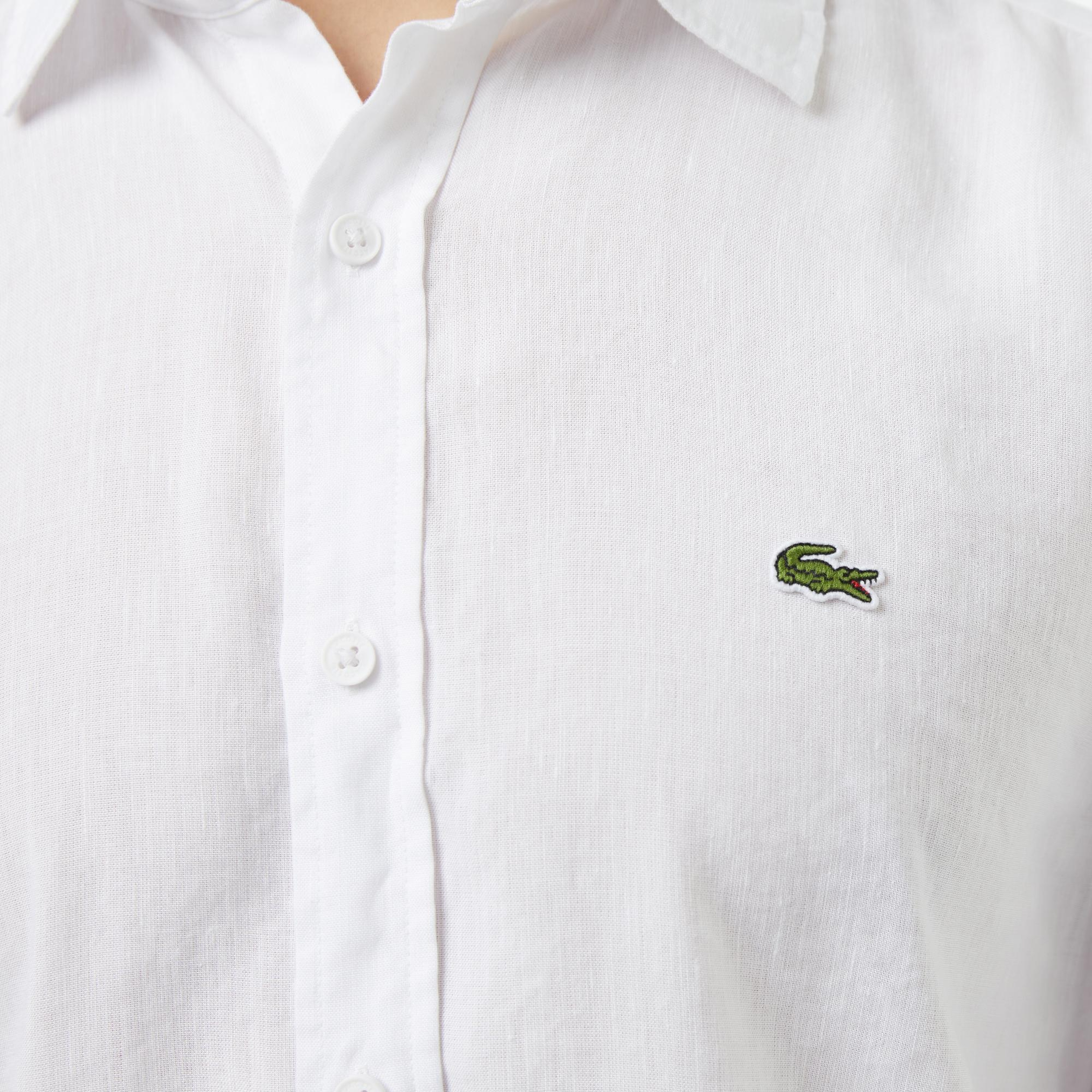Lacoste Erkek Regular Fit Keten Beyaz Gömlek