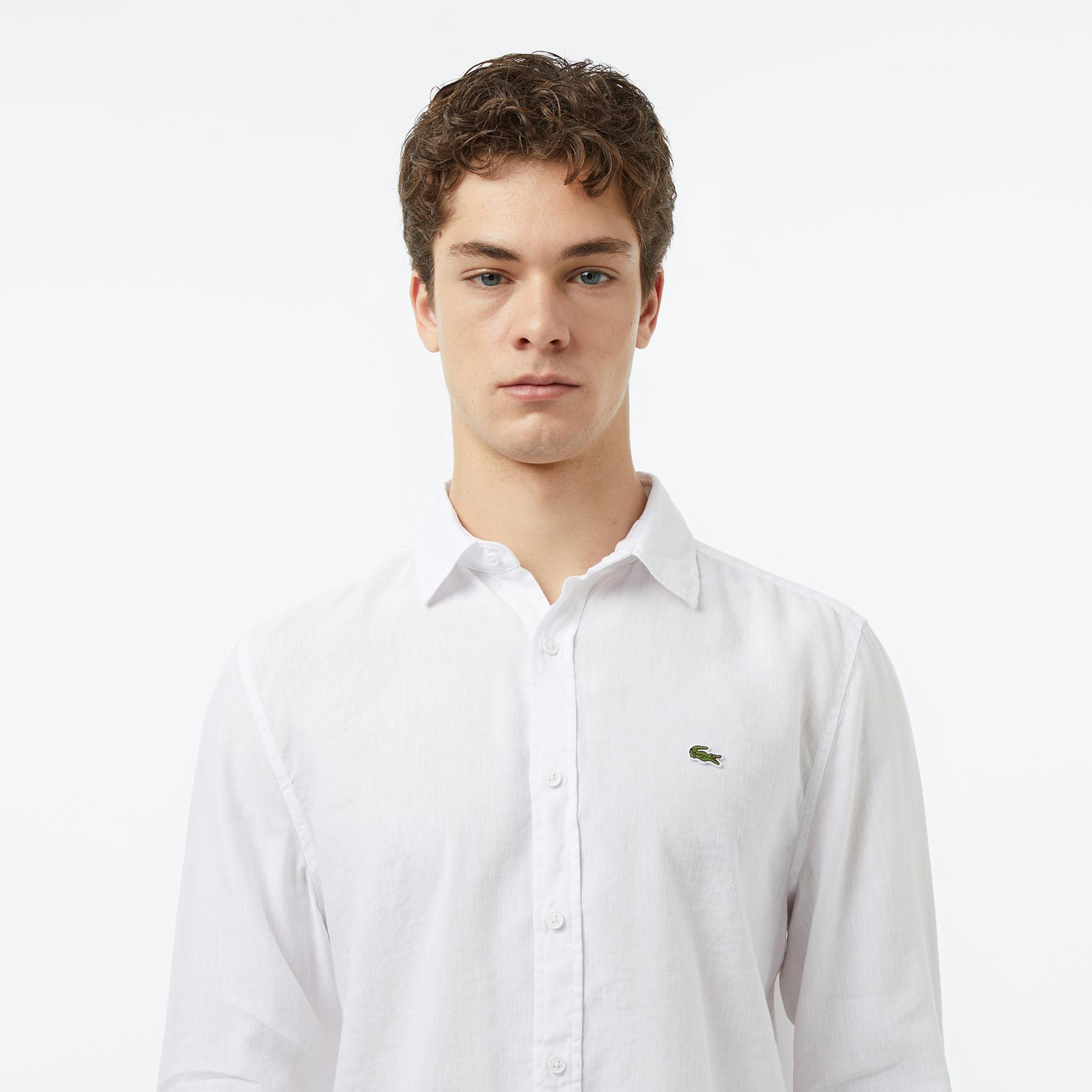 Lacoste Erkek Regular Fit Keten Beyaz Gömlek