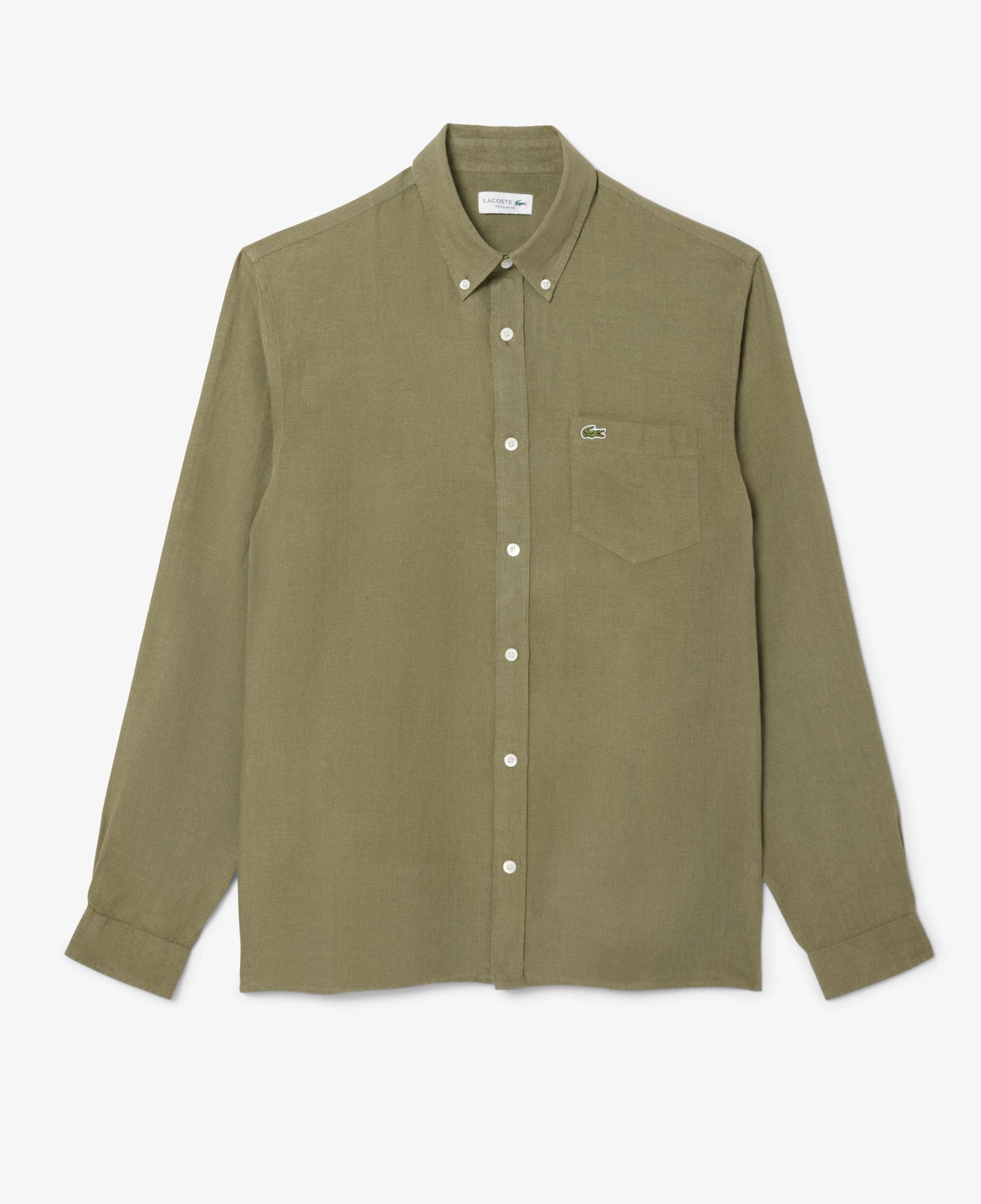 Lacoste Erkek Regular Fit Düğmeli Yaka Keten Haki Gömlek