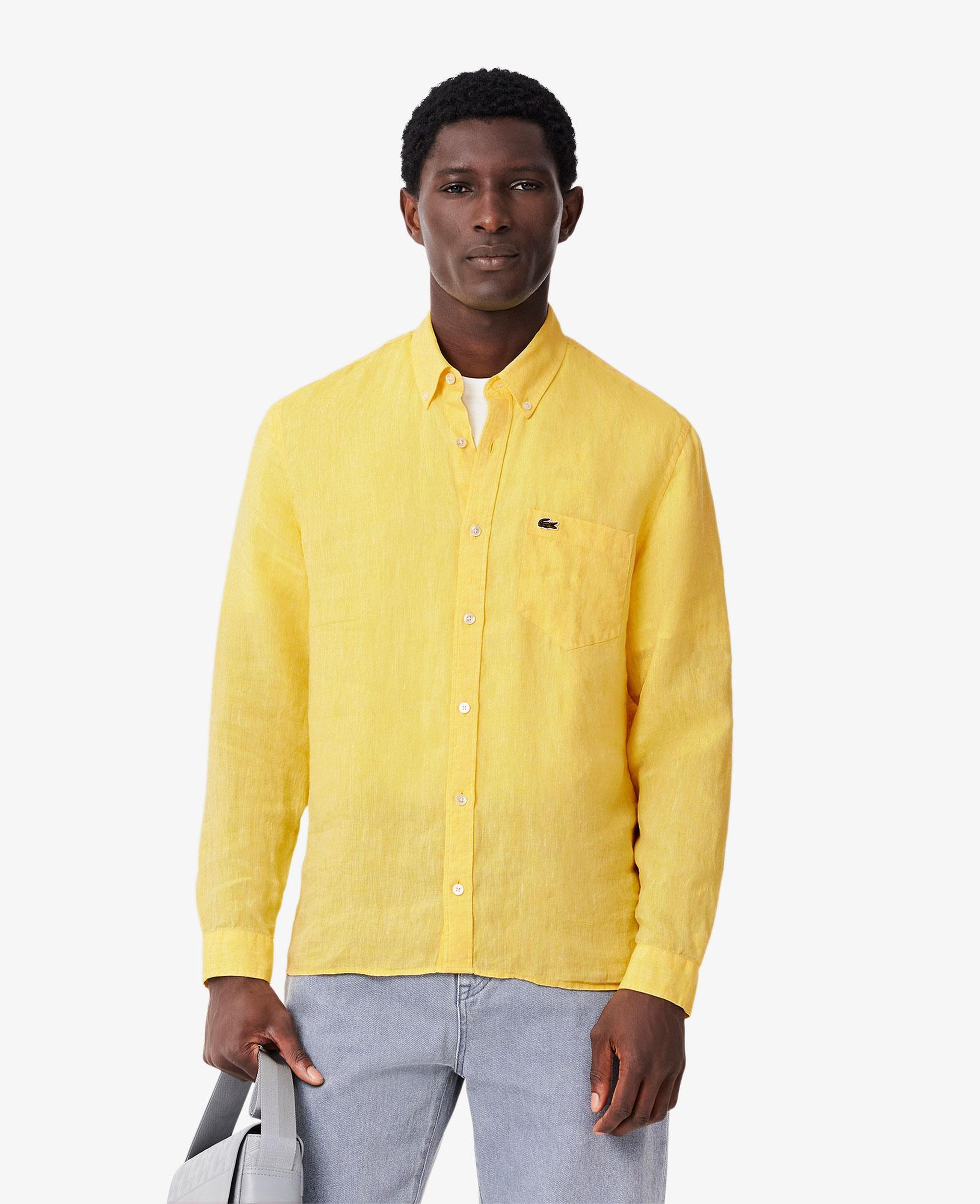 Lacoste Erkek Regular Fit Düğmeli Yaka Keten Sarı Gömlek