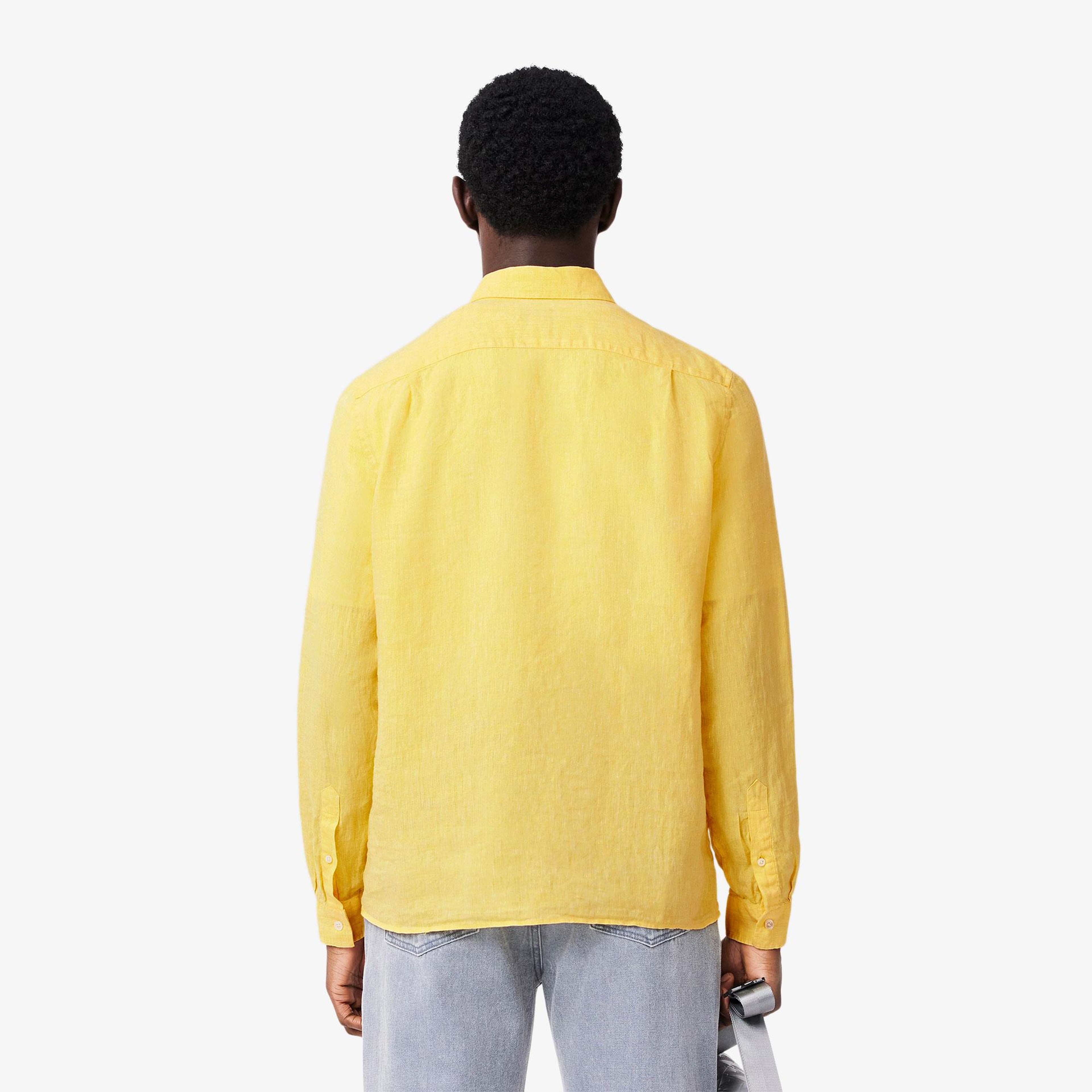 Lacoste Erkek Regular Fit Düğmeli Yaka Keten Sarı Gömlek