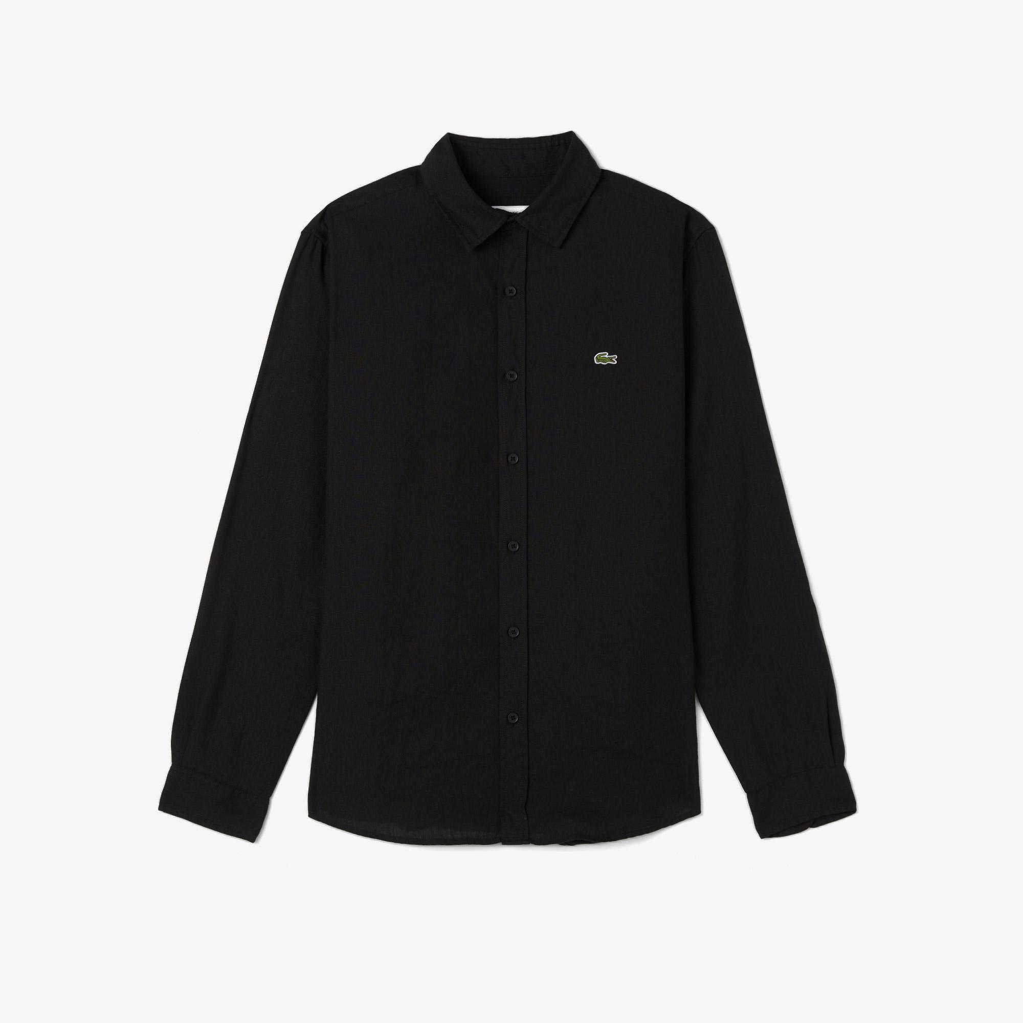 Lacoste Erkek Regular Fit Keten Siyah Gömlek