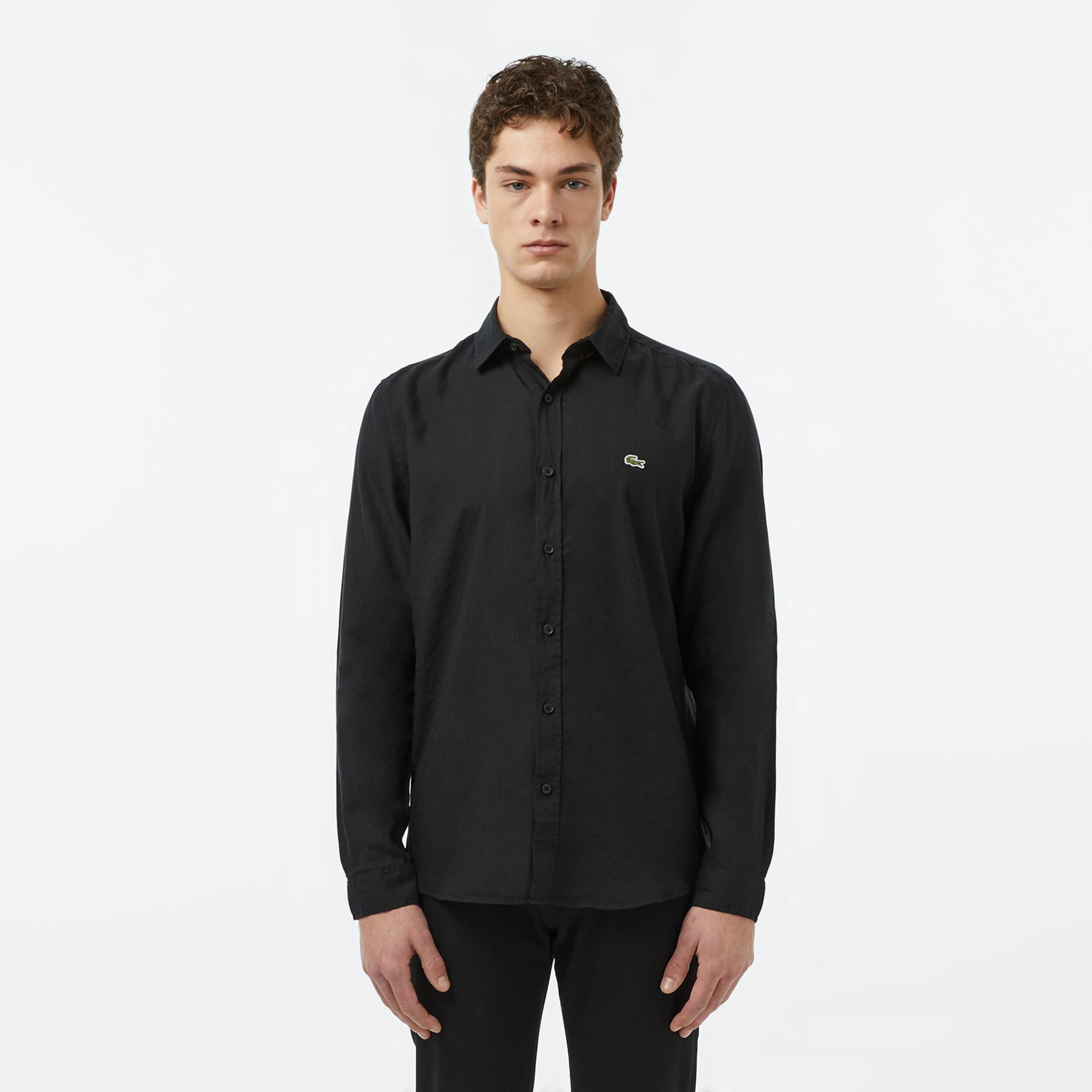 Lacoste Erkek Regular Fit Keten Siyah Gömlek