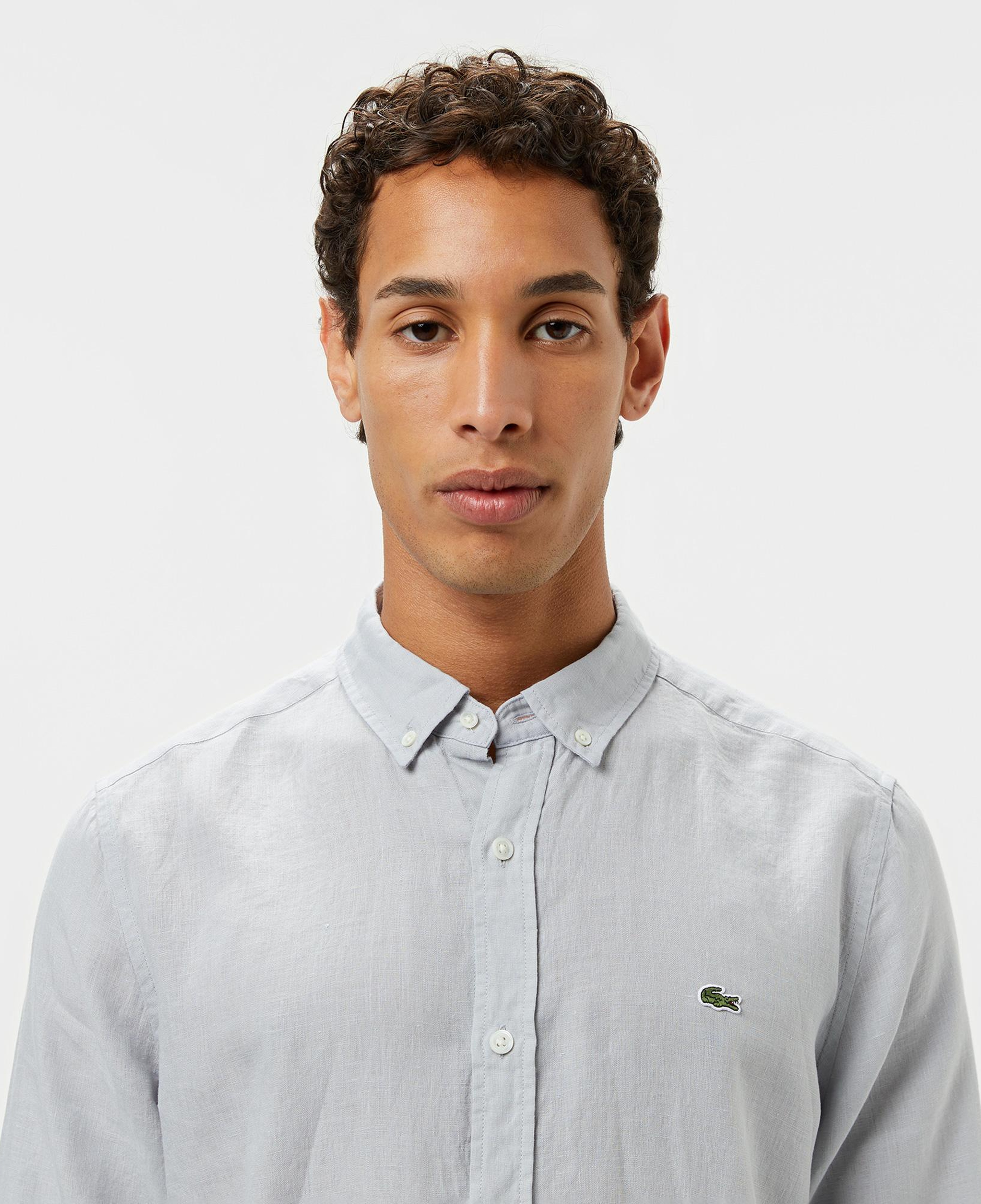 Lacoste Erkek Regular Fit Düğmeli Yaka Keten Gri Gömlek