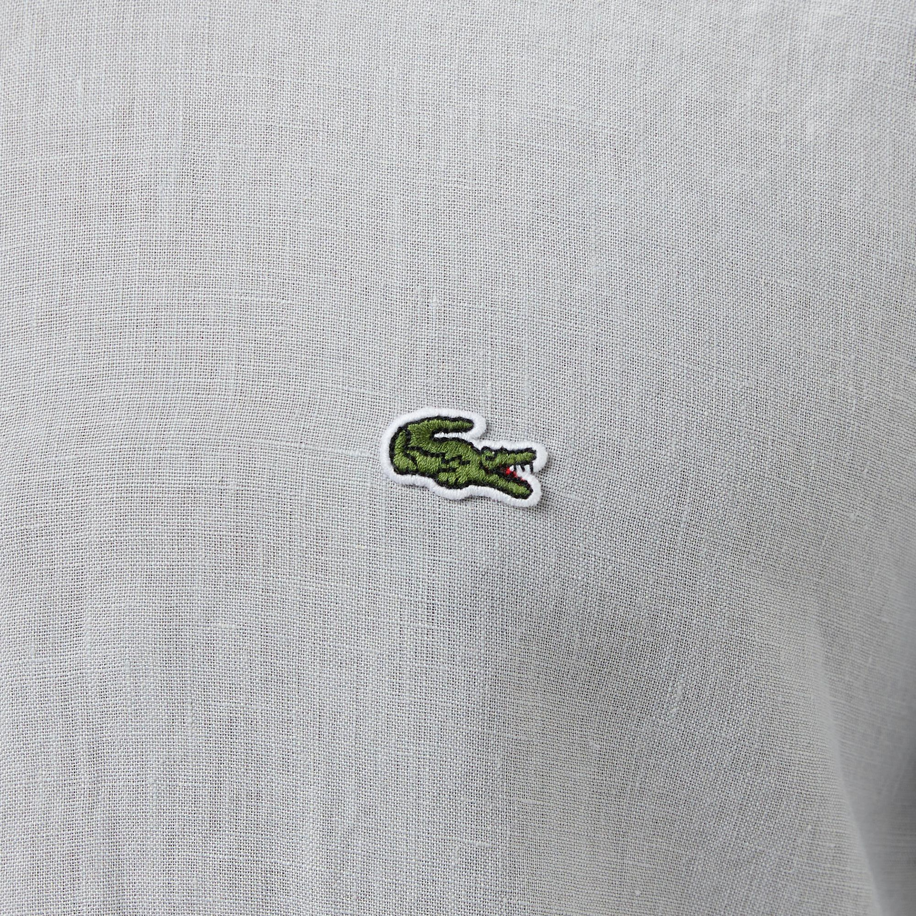 Lacoste Erkek Regular Fit Düğmeli Yaka Keten Gri Gömlek