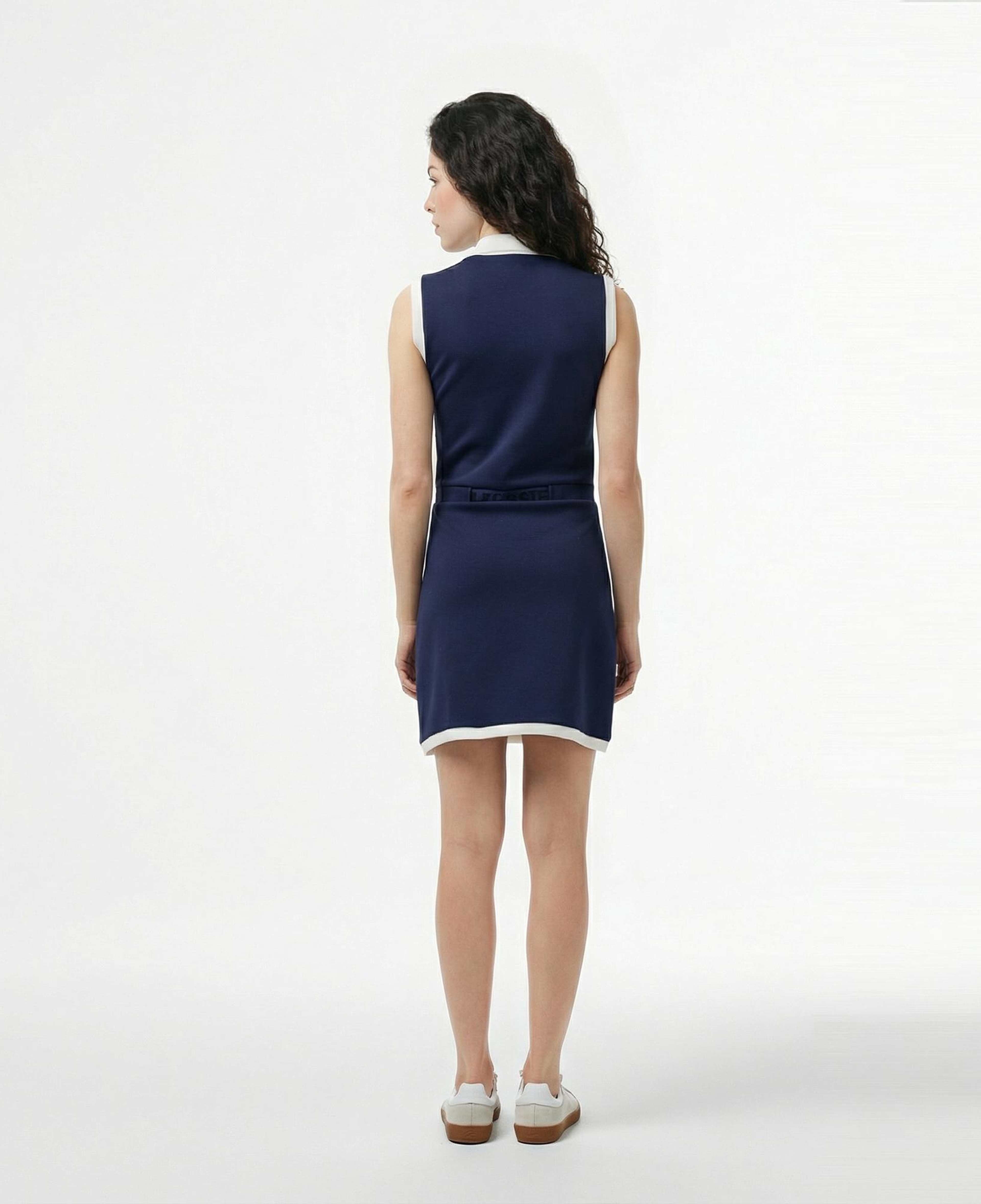 Lacoste Kadın Regular Fit Kolsuz Yarım Fermuarlı Renk Bloklu Lacivert Elbise