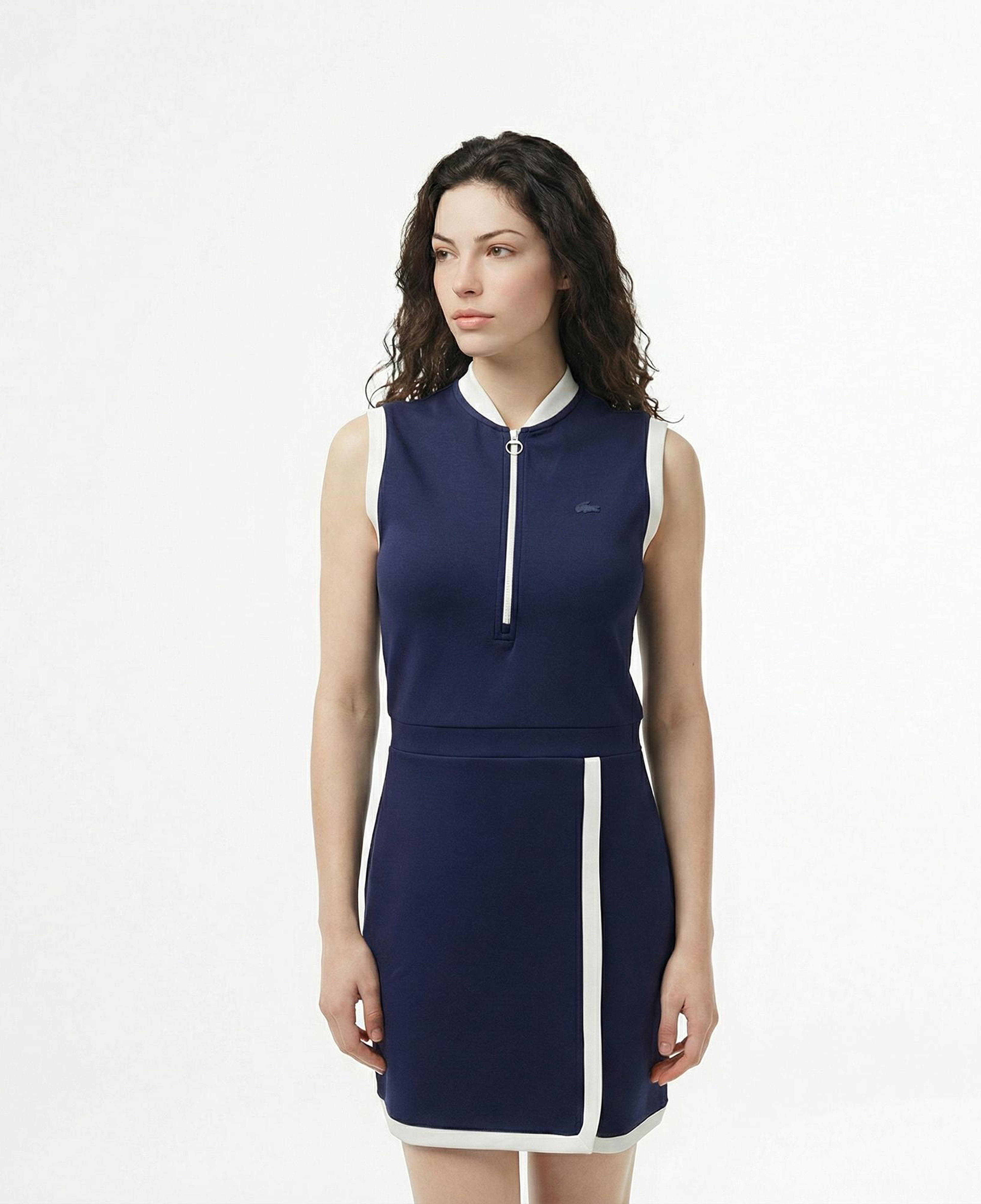 Lacoste Kadın Regular Fit Kolsuz Yarım Fermuarlı Renk Bloklu Lacivert Elbise