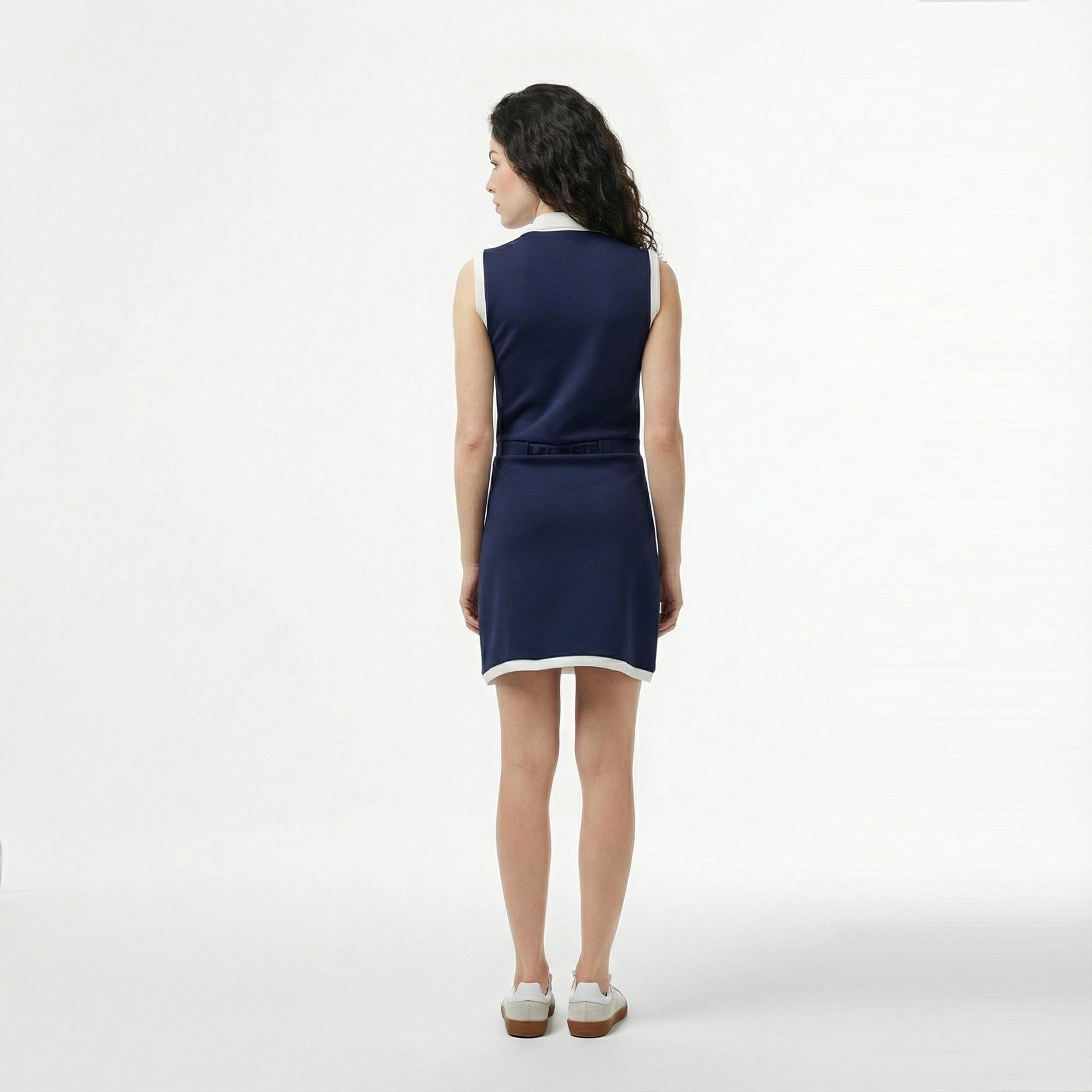 Lacoste Kadın Regular Fit Kolsuz Yarım Fermuarlı Renk Bloklu Lacivert Elbise