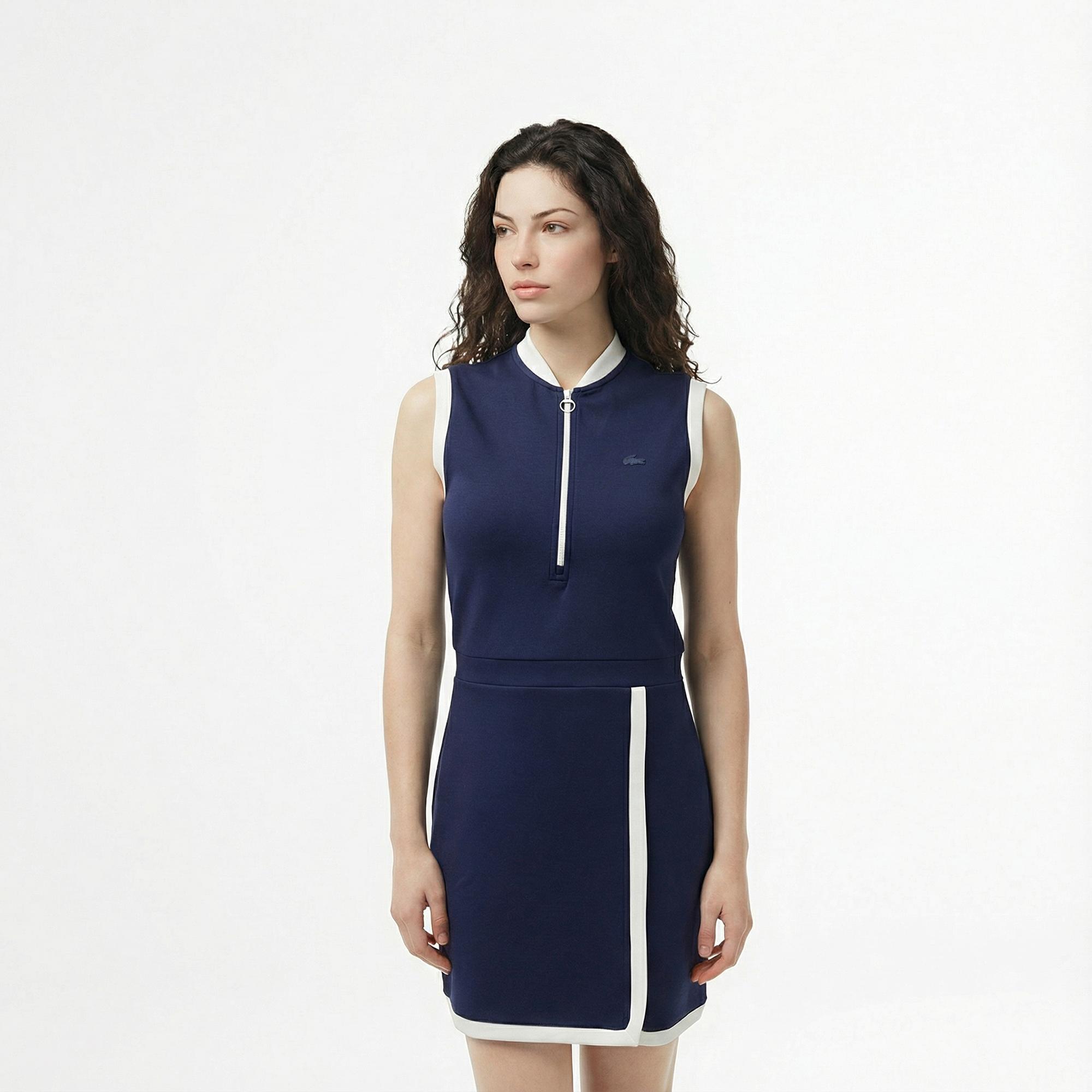 Lacoste Kadın Regular Fit Kolsuz Yarım Fermuarlı Renk Bloklu Lacivert Elbise