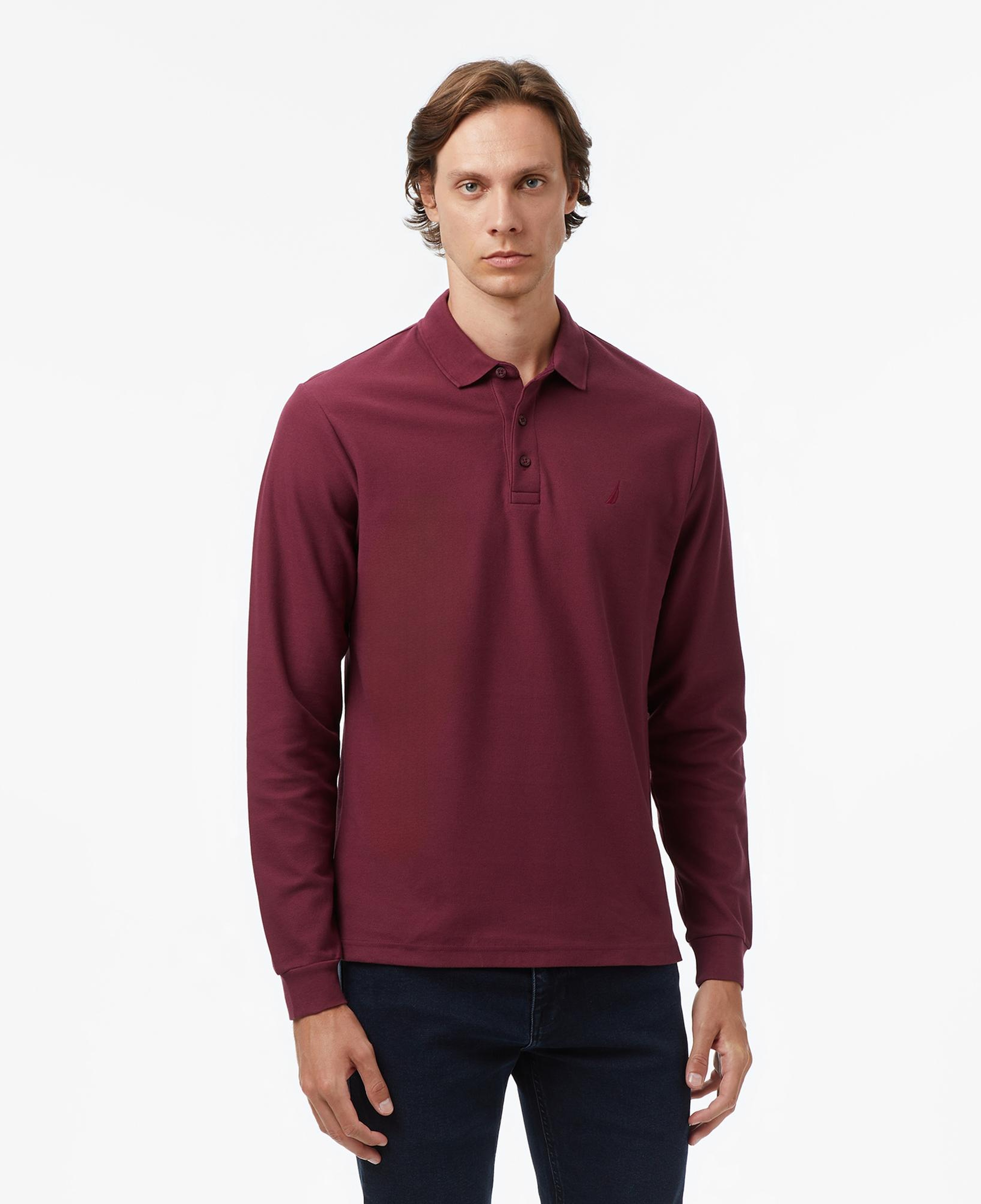 Nautica Erkek Bordo Classic Fit Uzun Kollu Polo Yaka T-Shirt