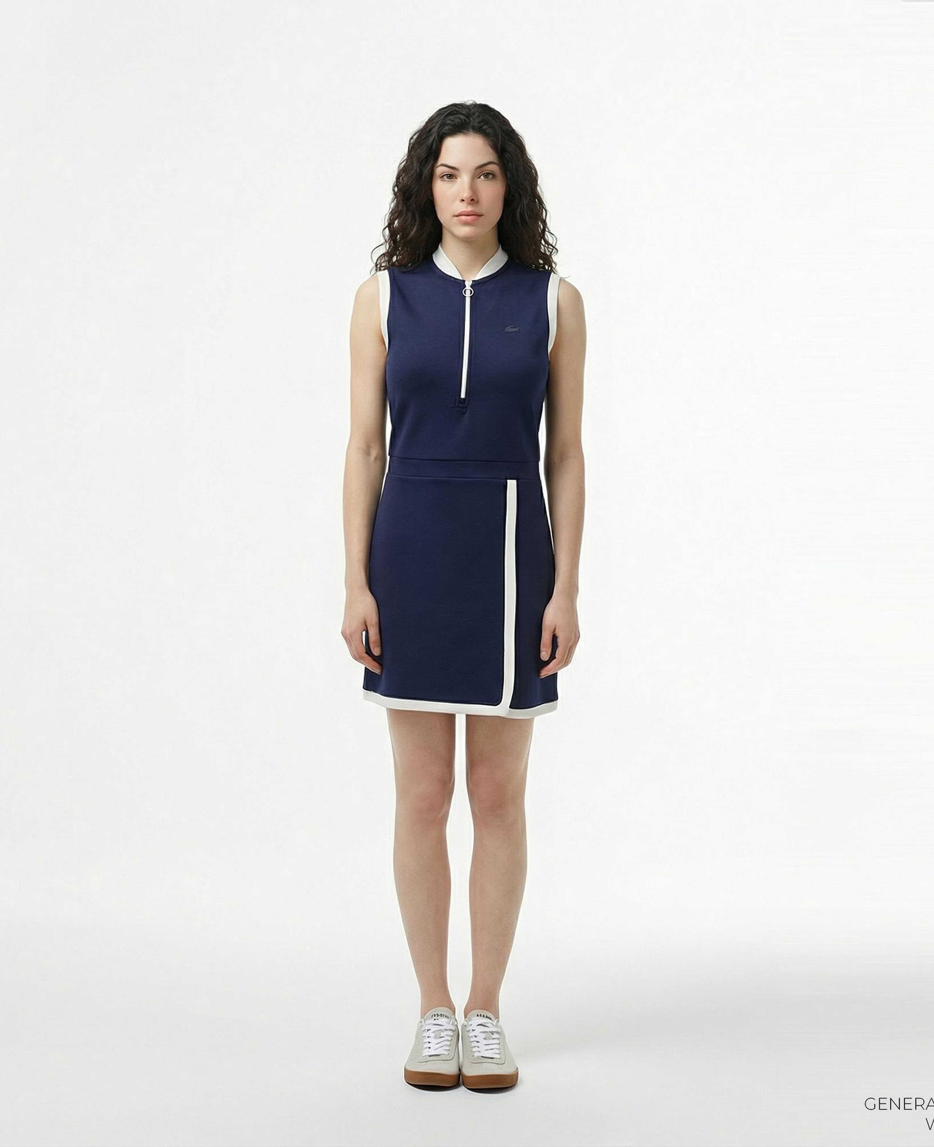 Lacoste Kadın Regular Fit Kolsuz Yarım Fermuarlı Renk Bloklu Lacivert Elbise