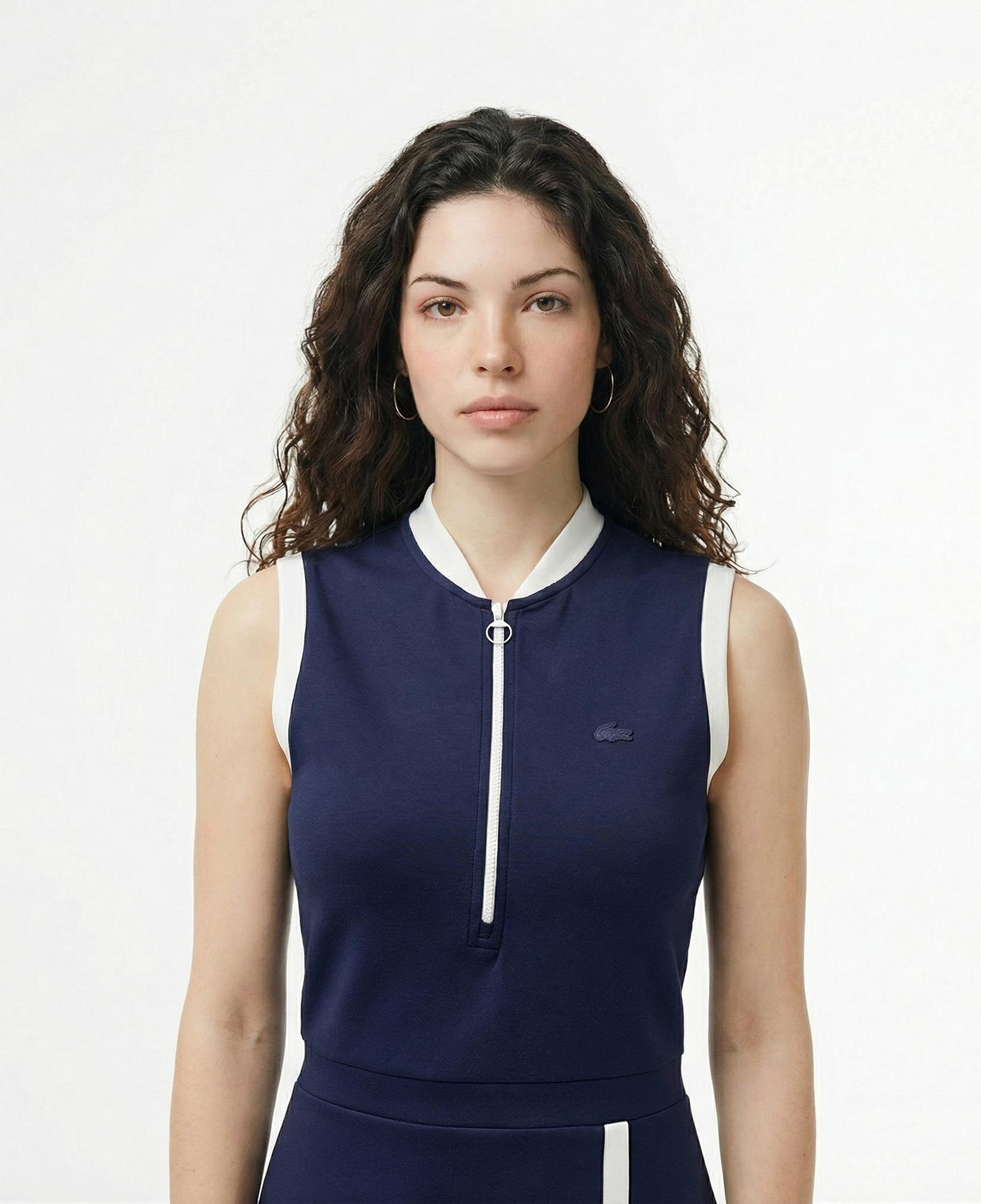 Lacoste Kadın Regular Fit Kolsuz Yarım Fermuarlı Renk Bloklu Lacivert Elbise