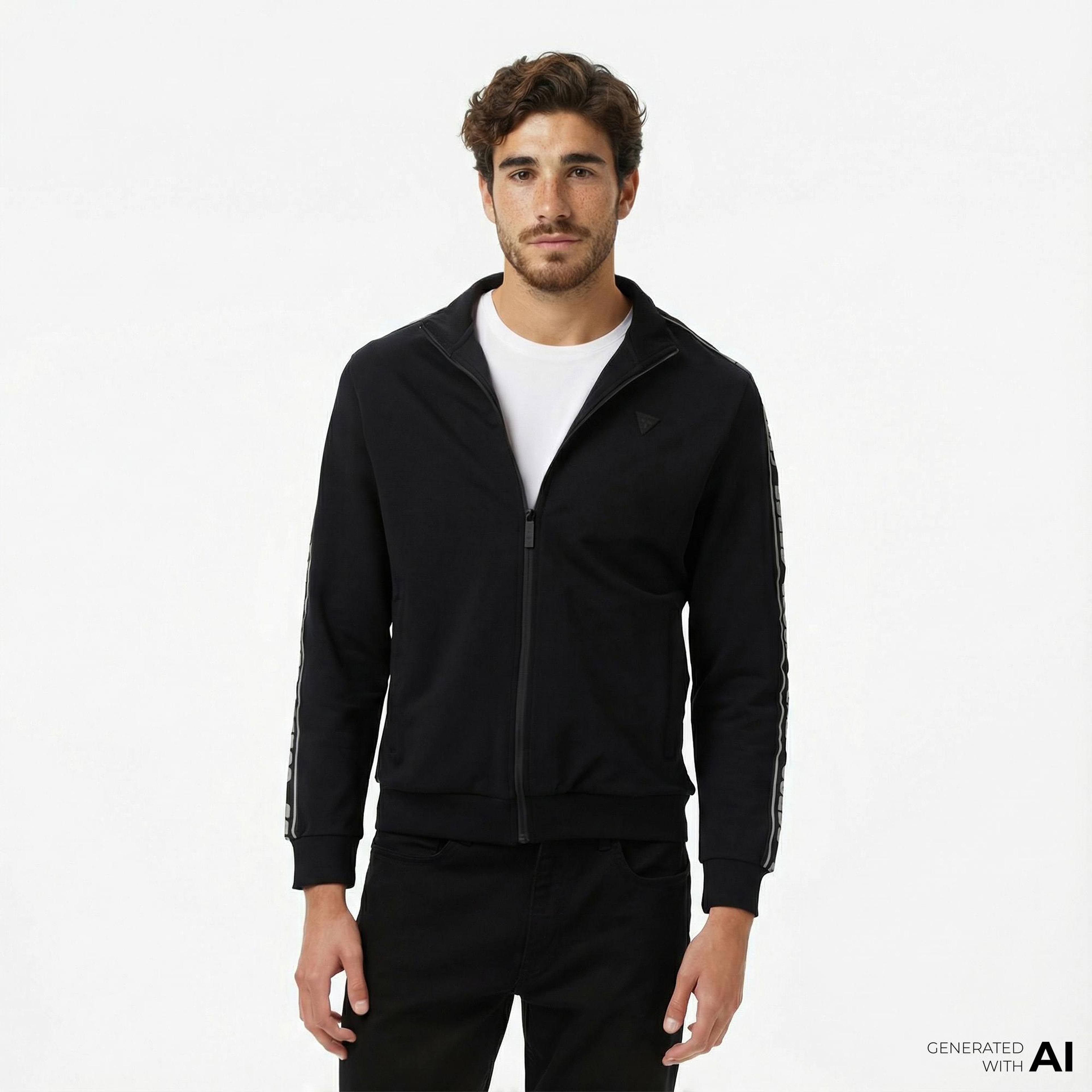Guess Full-Zip Erkek Siyah Sweatshirt