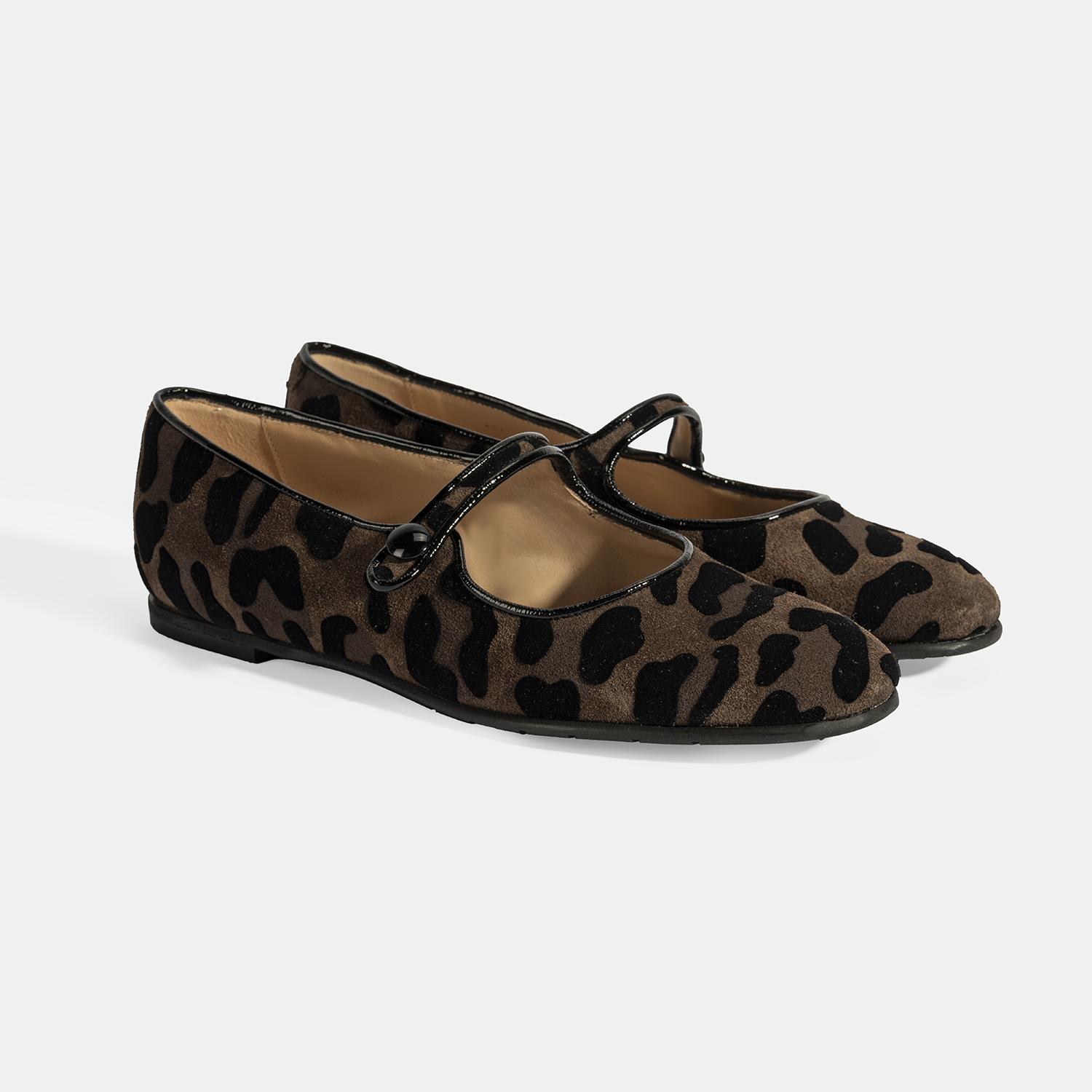 Luca Grossi Kadın Kahve Leopar Mary Jane Süet Babet